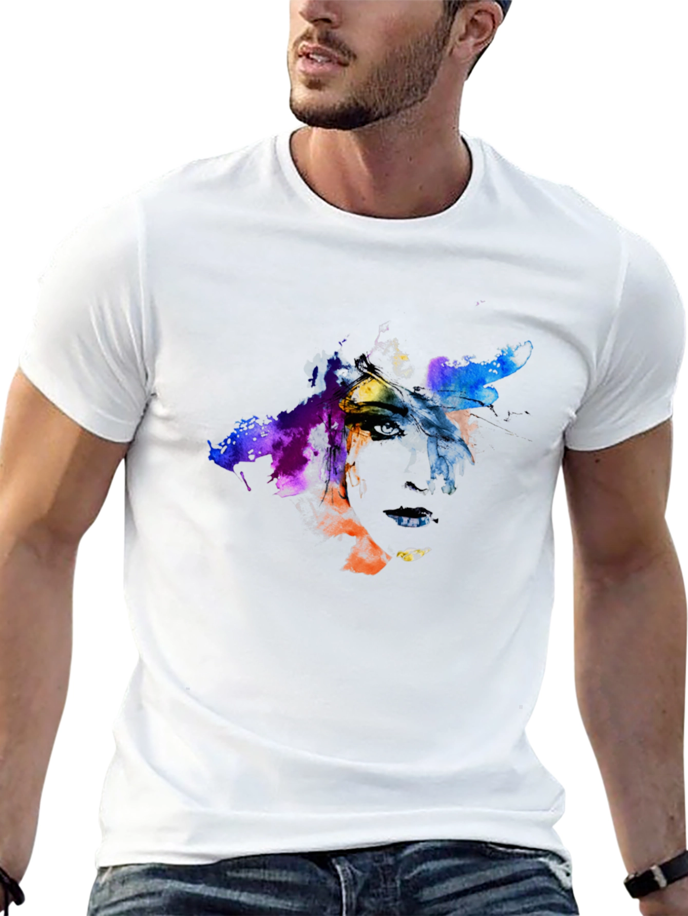 Abstract Art Face Graphic Tee - Black