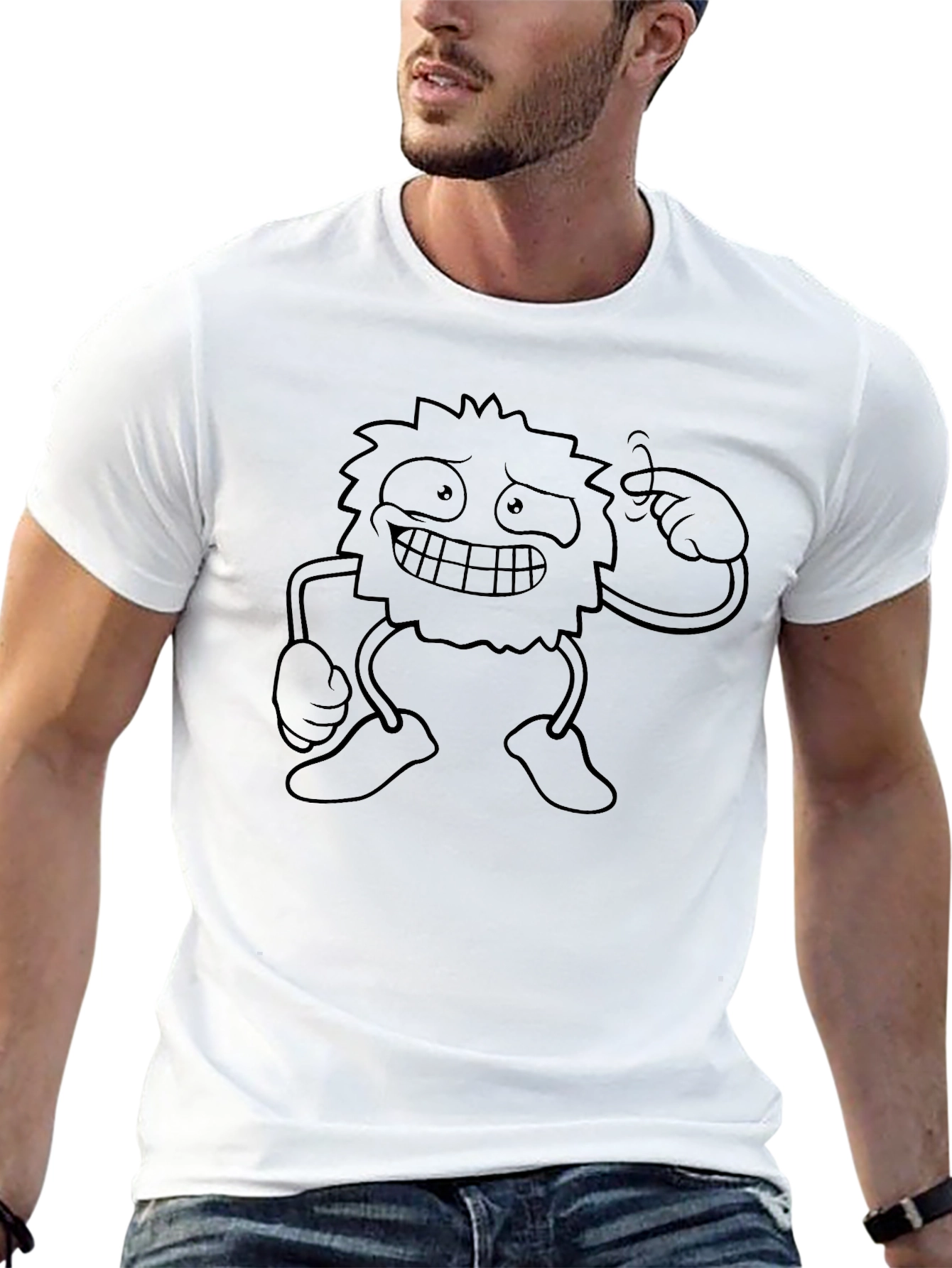 Black T-Shirt with Cartoon Monster Graphic