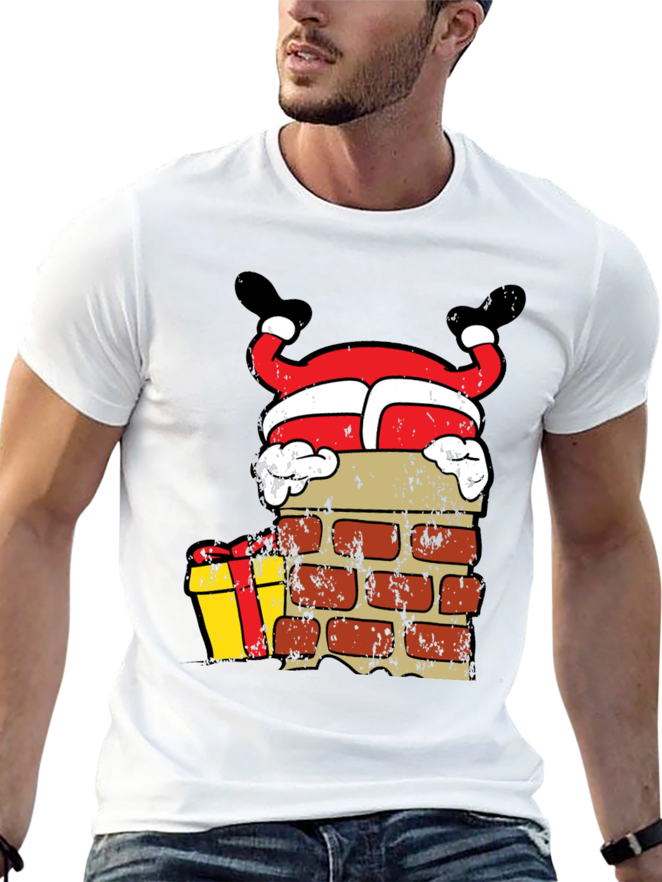 Funny Santa Stuck in Chimney Christmas T-Shirt