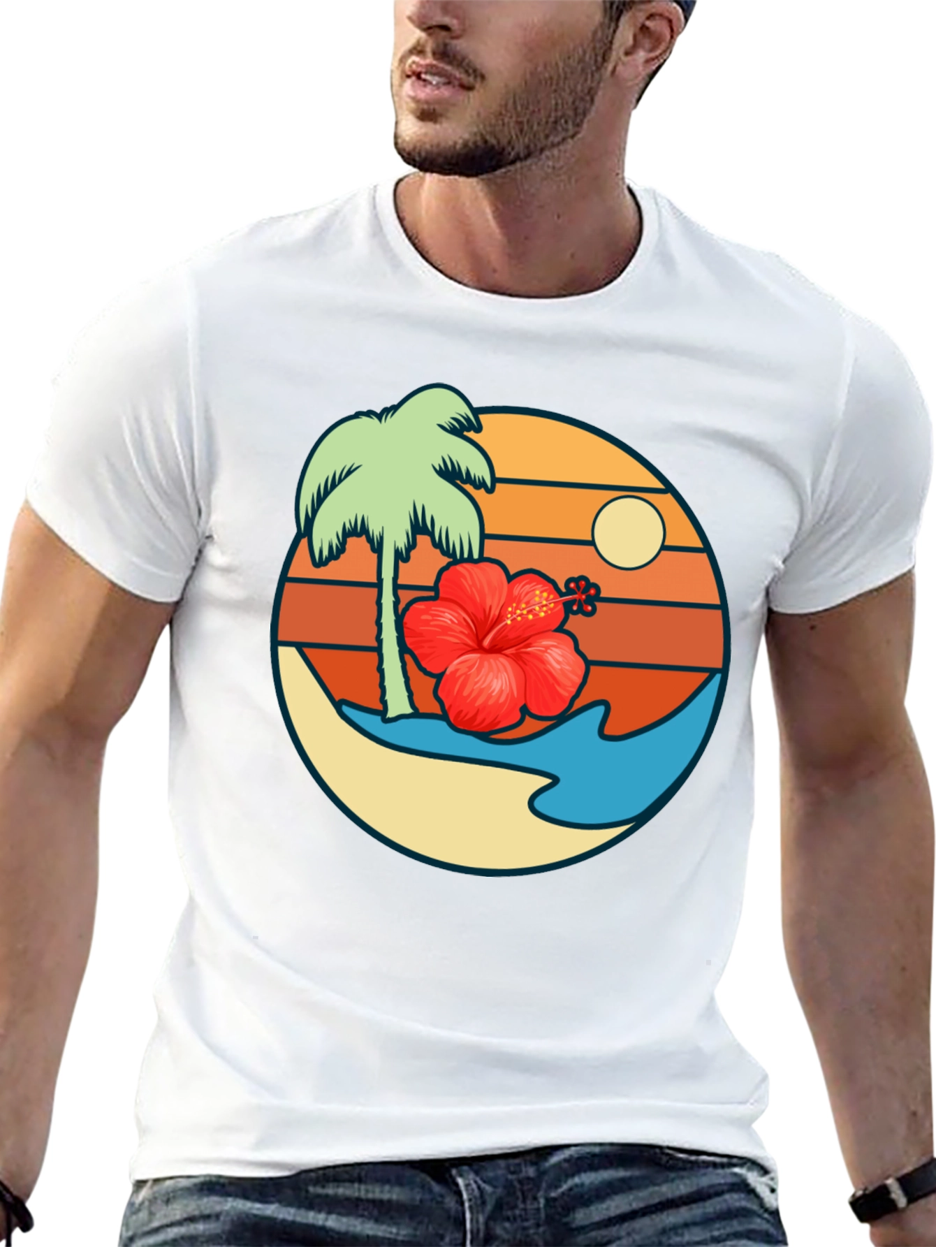 Tropical Island Graphic T-Shirt - Black
