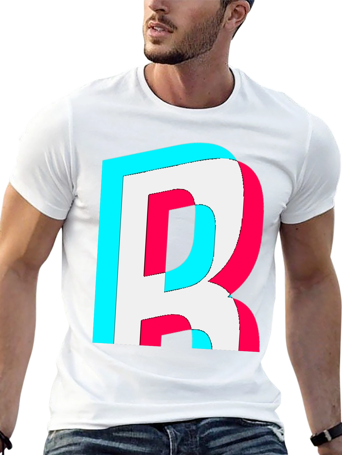 Letter R Graphic Tee - Trendy 3D Effect