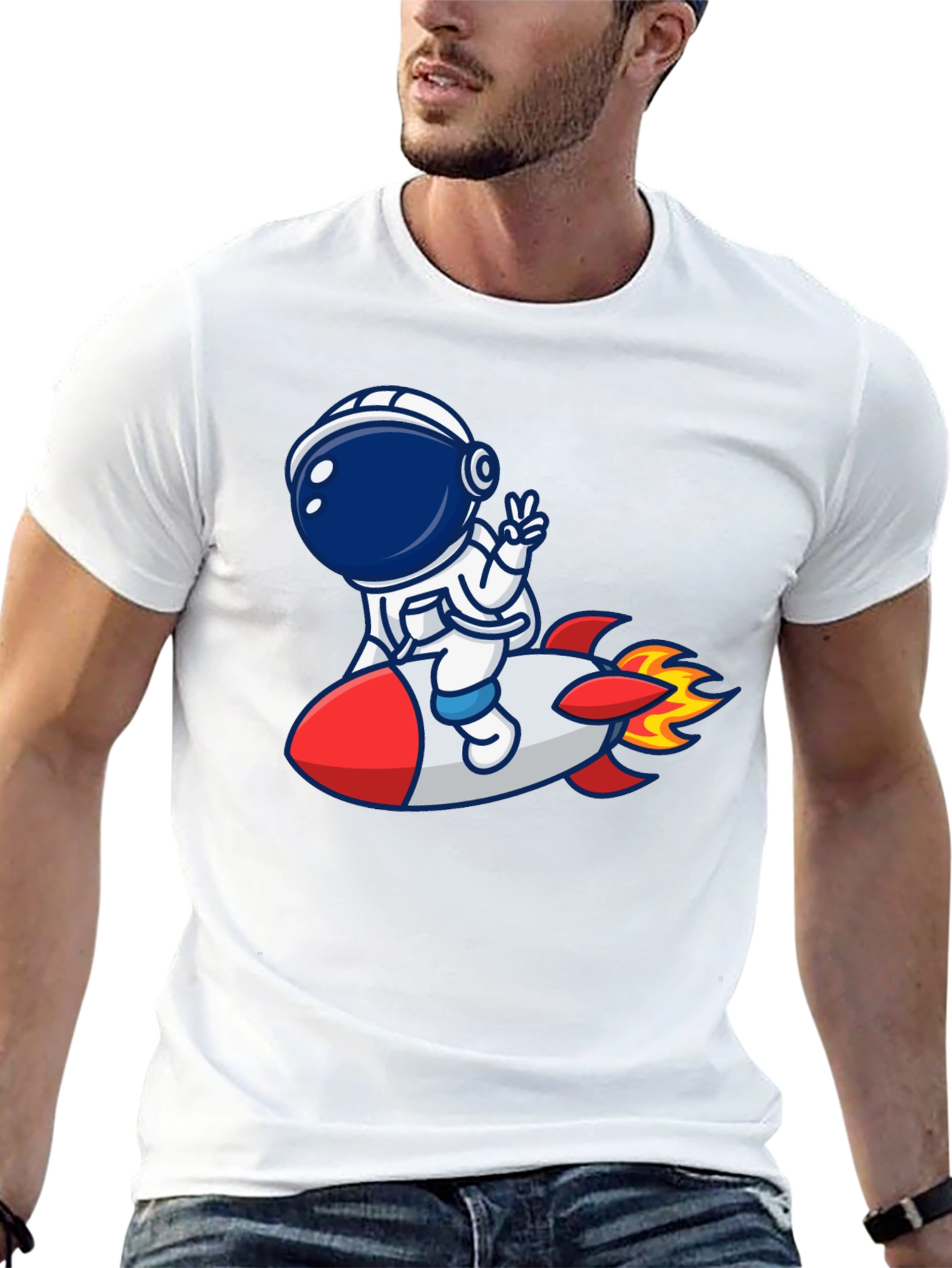 Astronaut Rocket Graphic T-Shirt - Trendy Unisex Tee