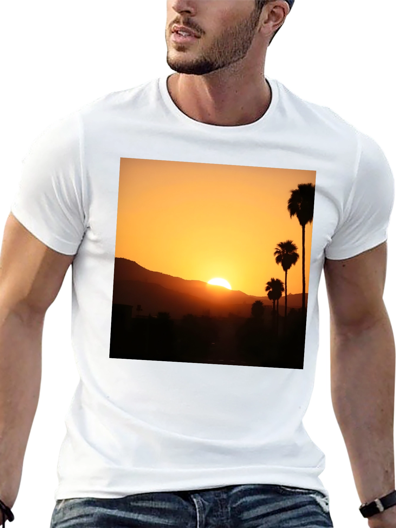 Sunset Palm Tree Graphic T-Shirt - Stylish Black Tee