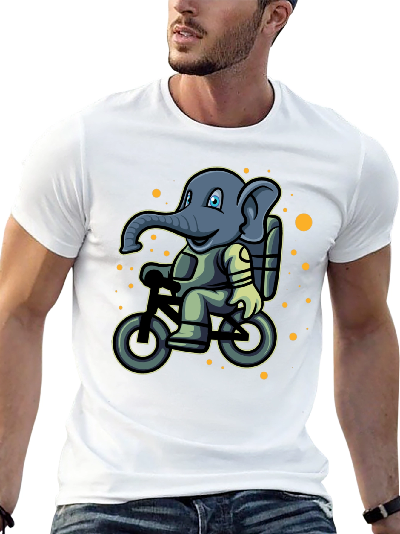 Elephant on Bike T-Shirt - Cartoon Style