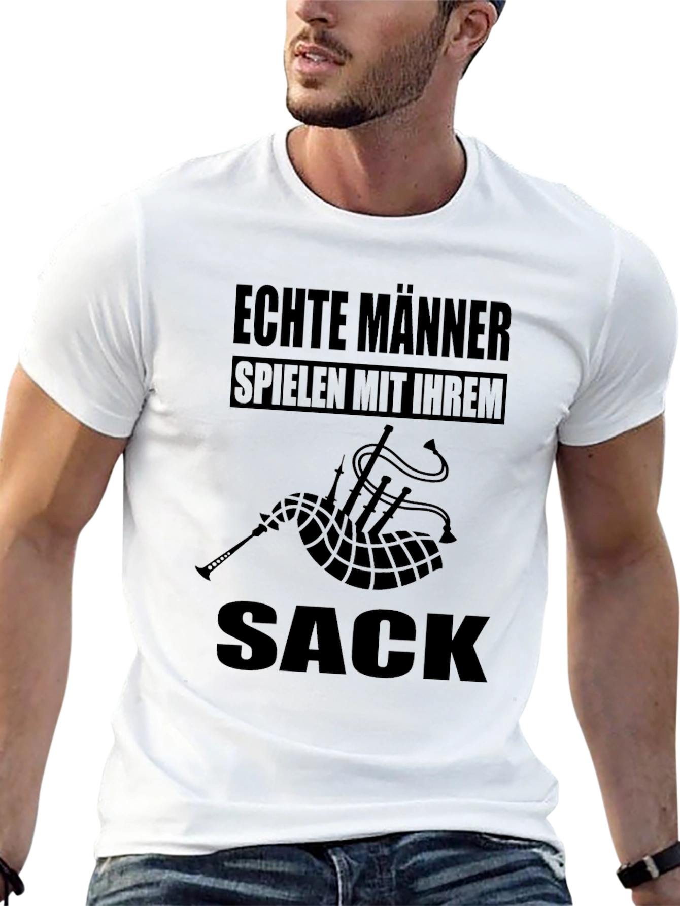 Echte Manner Spielen Mit Ihrem Sack Bagpipe Black T-Shirt