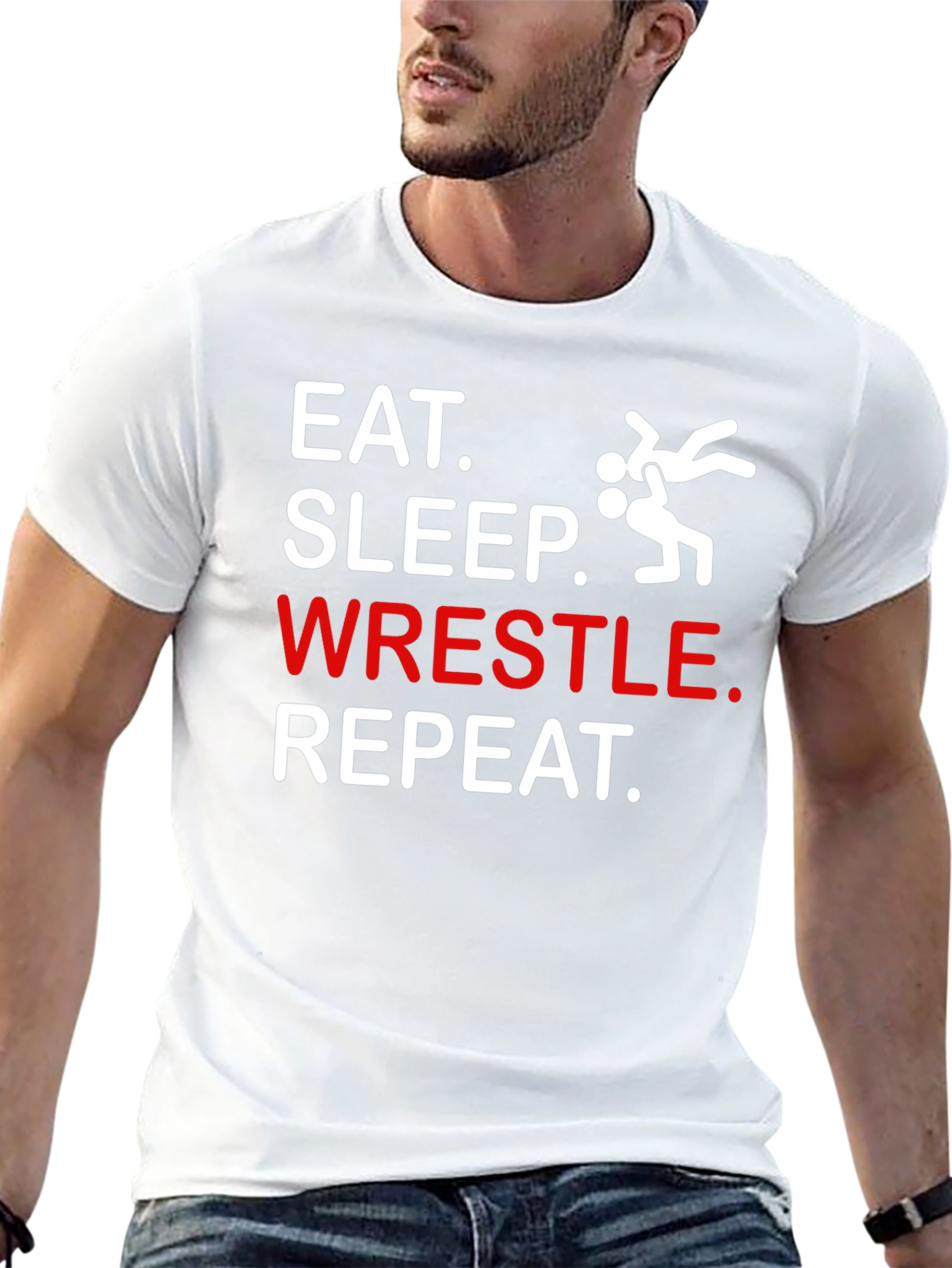 Eat Sleep Wrestle Repeat Black Graphic T-Shirt
