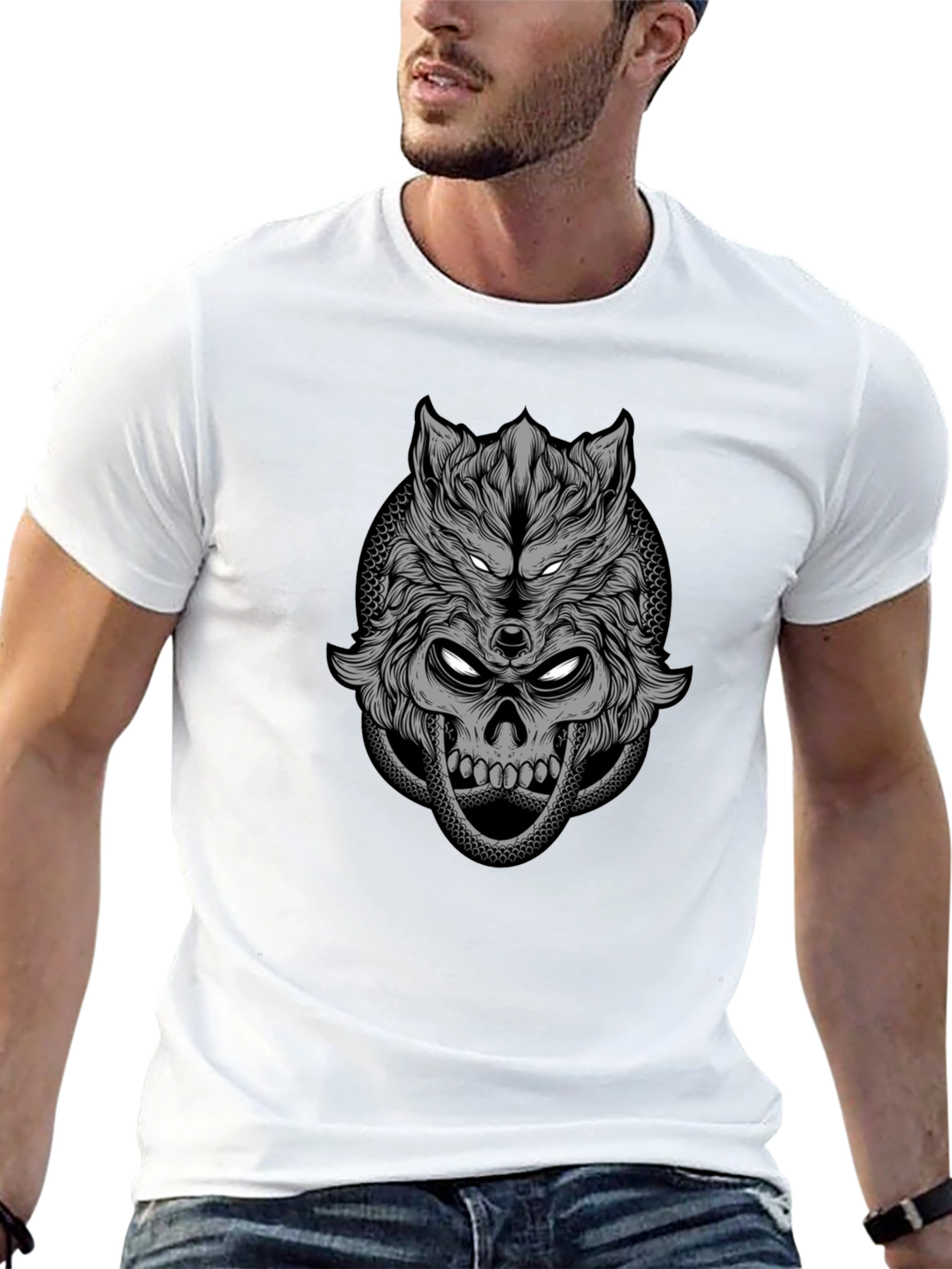Wolf Skull Graphic Tee - Dark Style T-Shirt