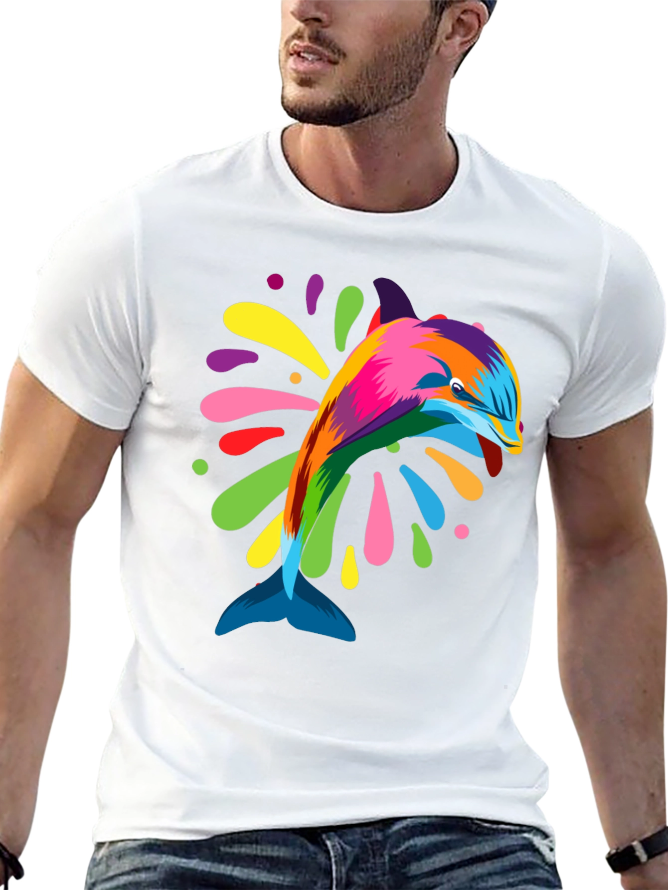 Vibrant Dolphin Graphic Tee - Black