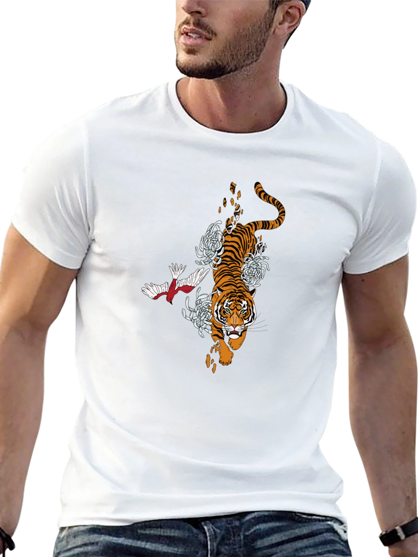 Tiger & Crane Graphic Black T-Shirt - Unique Print