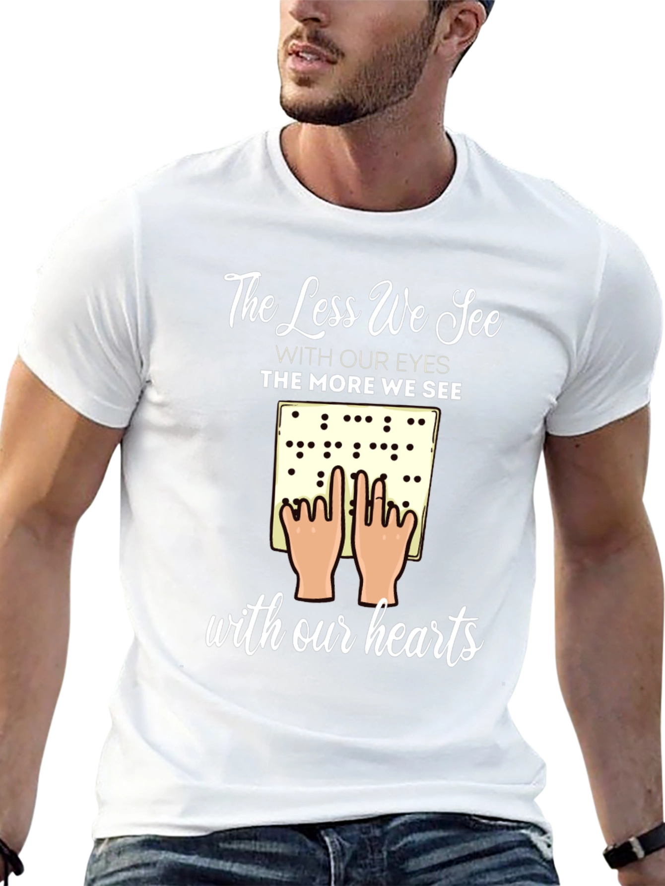 Inspirational Braille T-Shirt - Seeing with Our Hearts