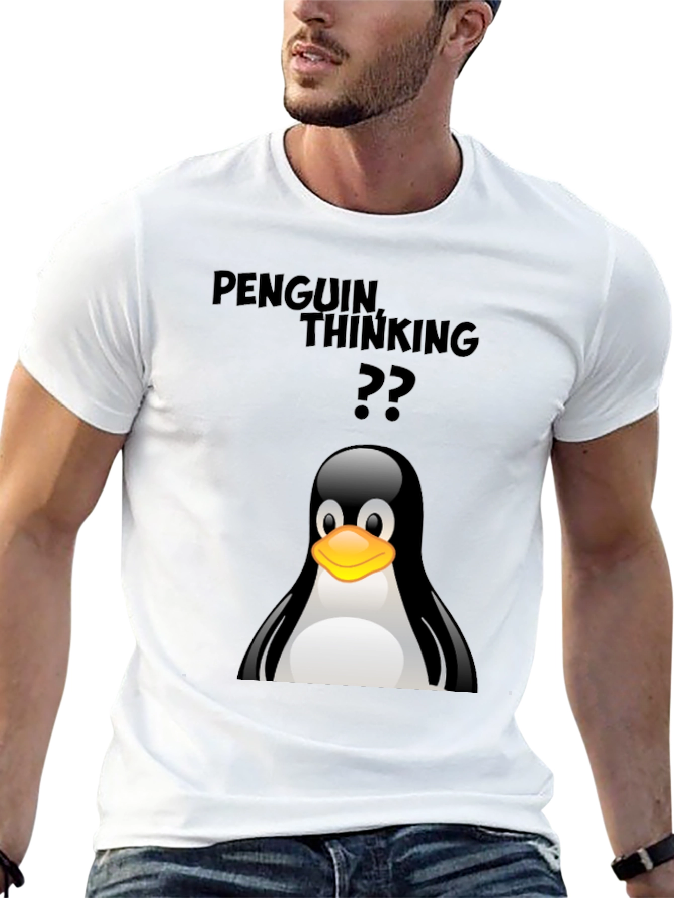 Penguin Thinking T-Shirt - Black Cotton Tee