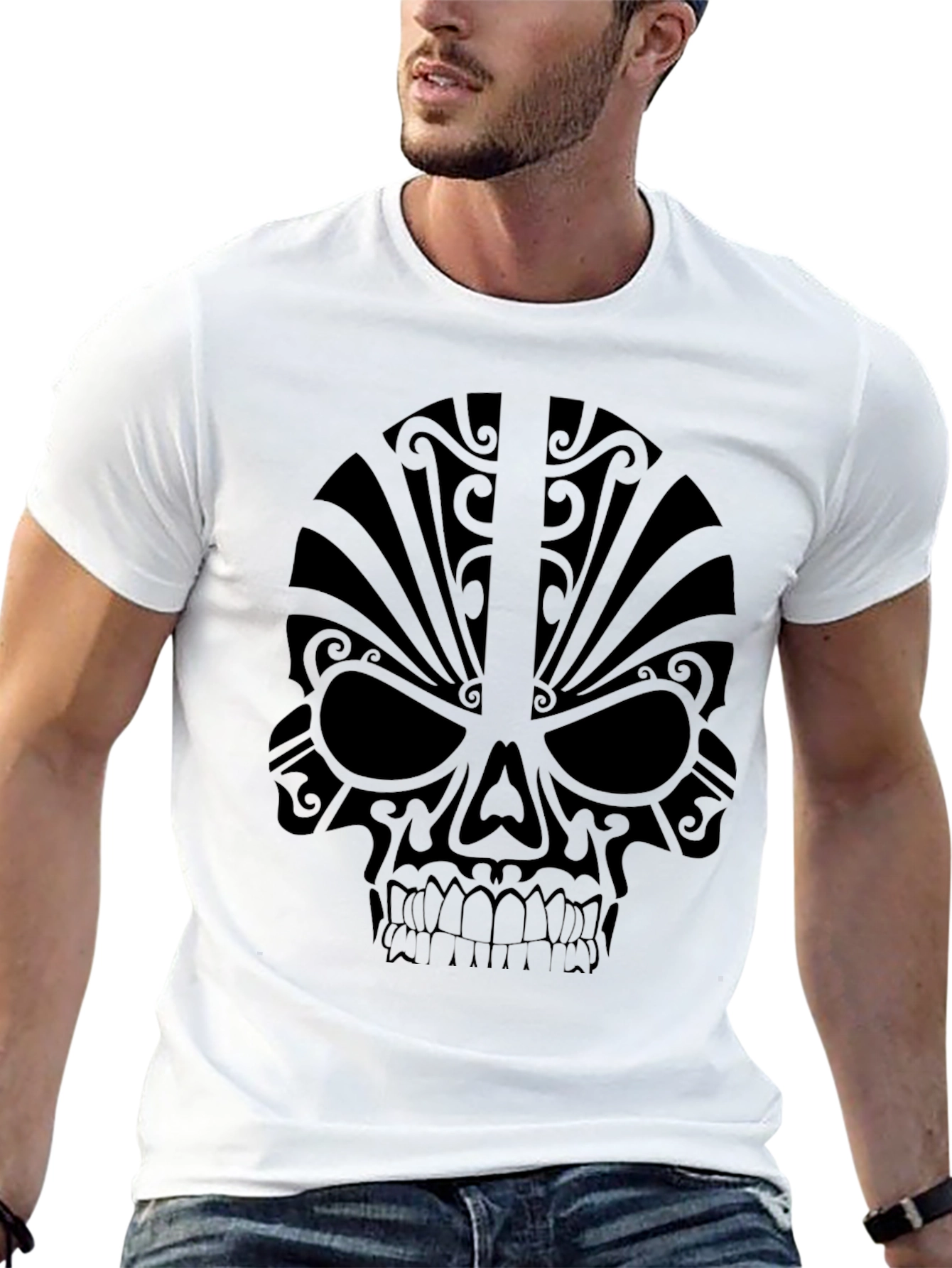 Tribal Skull Graphic Black T-Shirt