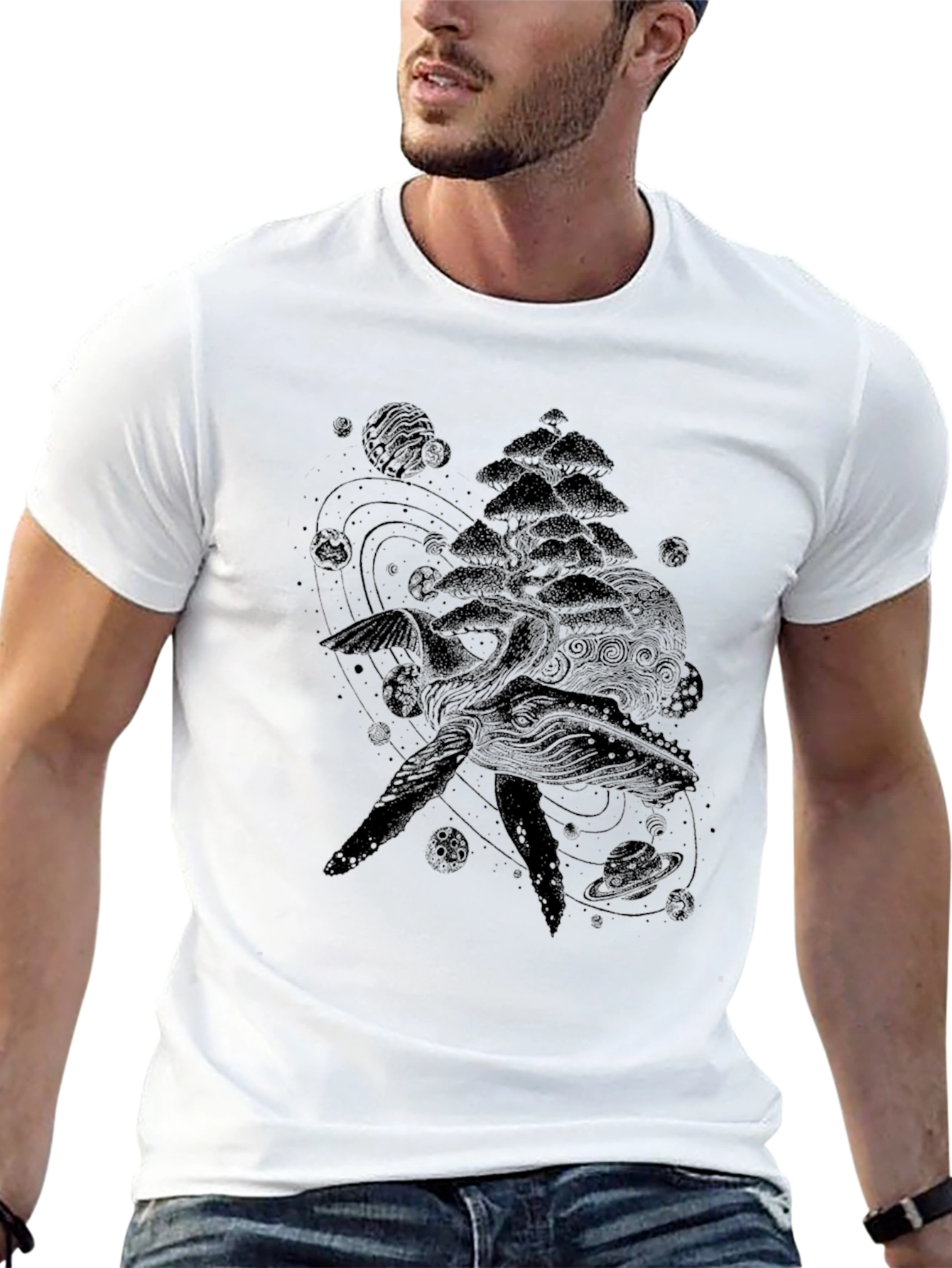 Cosmic Whale Graphic Tee - Black
