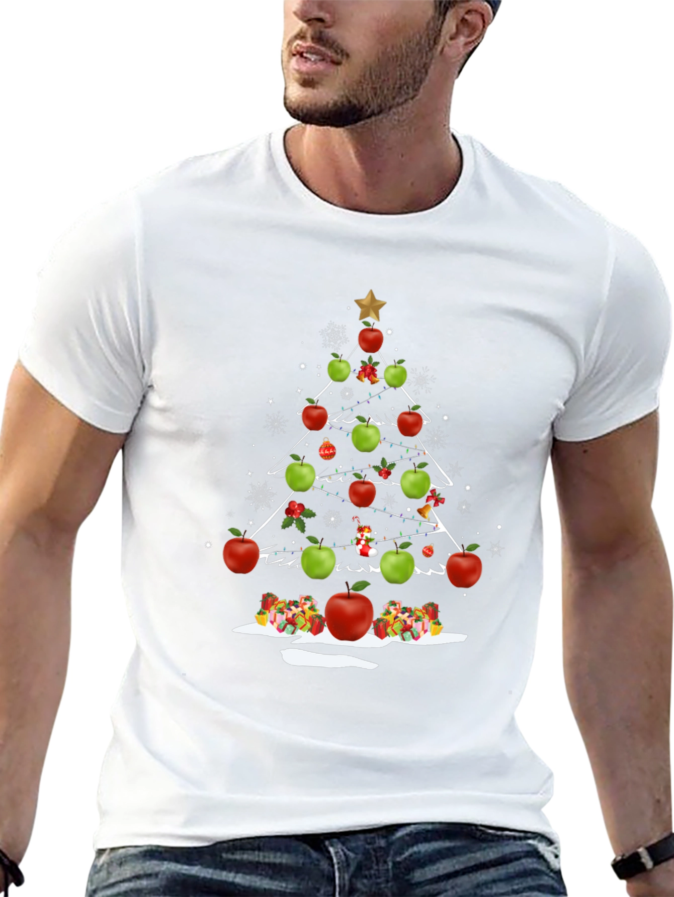 Festive Apple Christmas Tree Graphic Tee