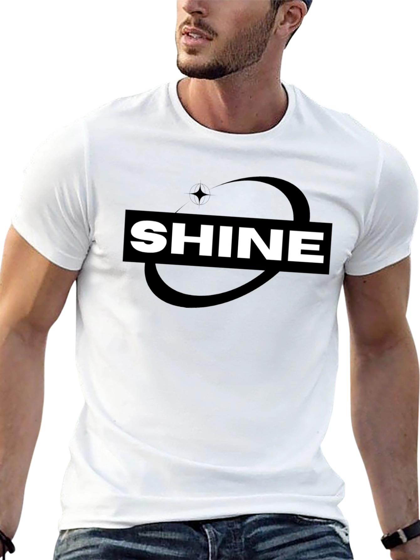 Shine Graphic Tee - Black Cotton Blend T-Shirt