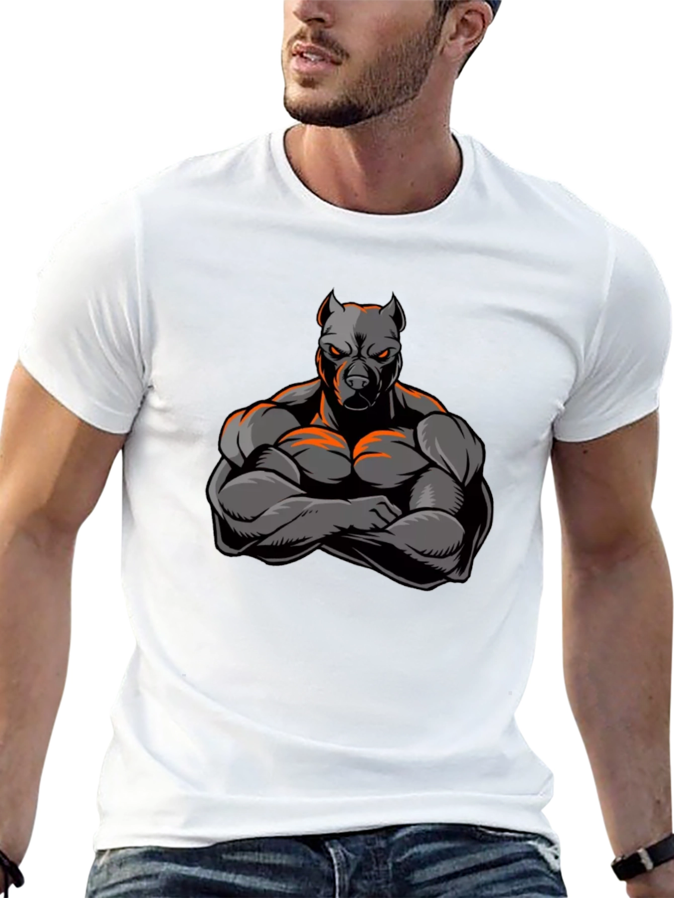 Muscular Pitbull Graphic Black T-Shirt