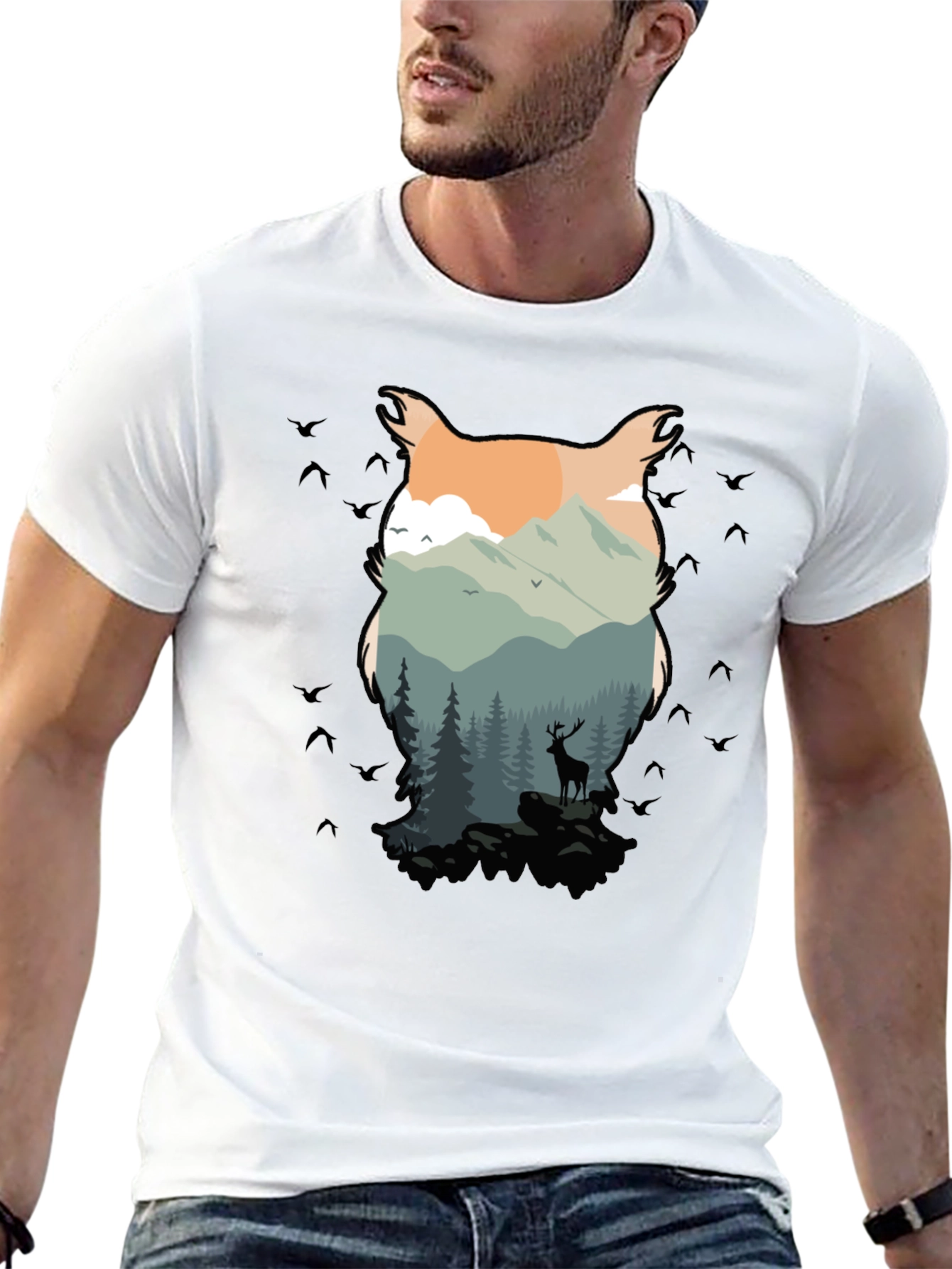 Nature Owl Graphic Black T-Shirt