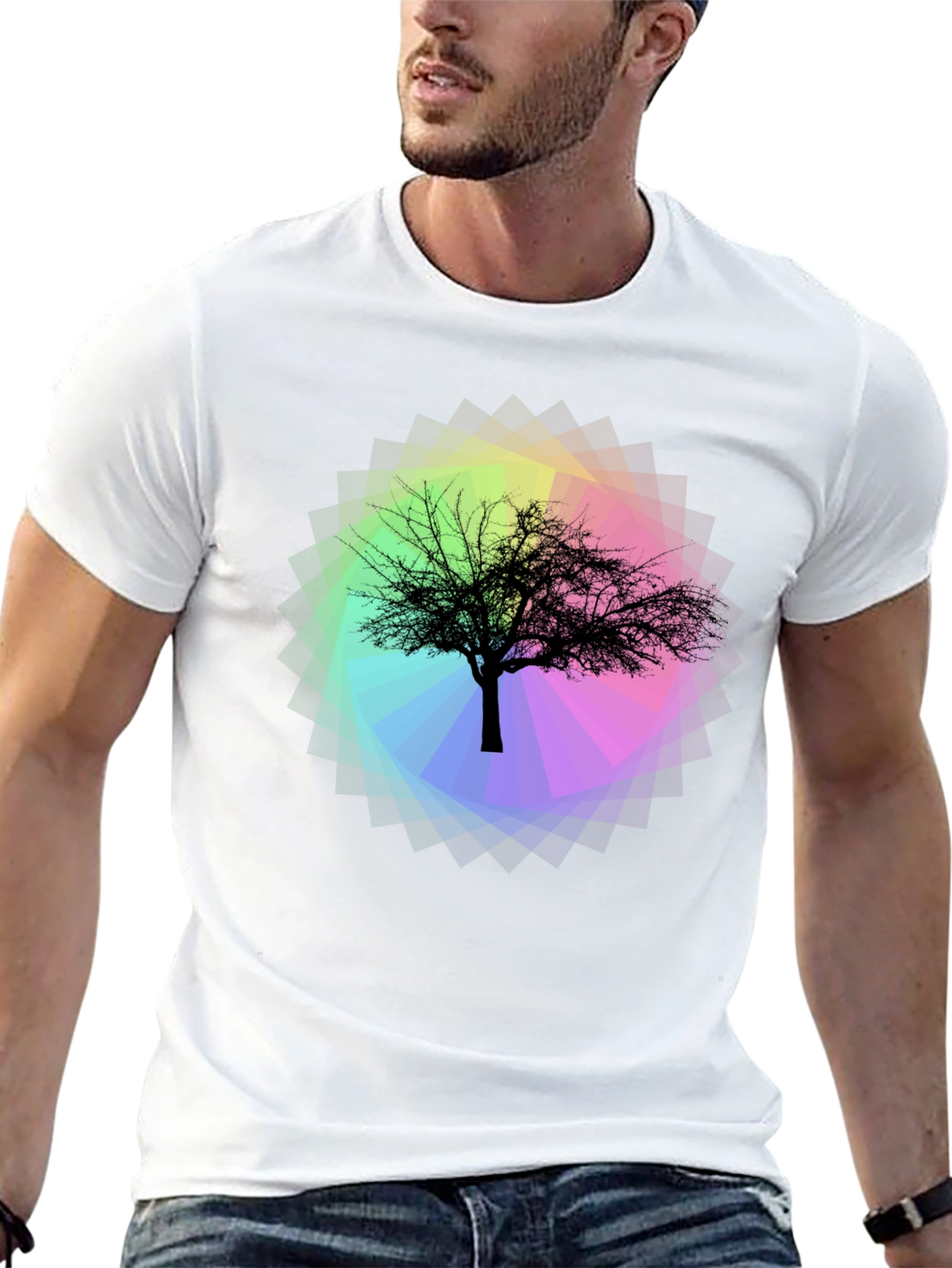 Tree Silhouette on Rainbow Prism Tee
