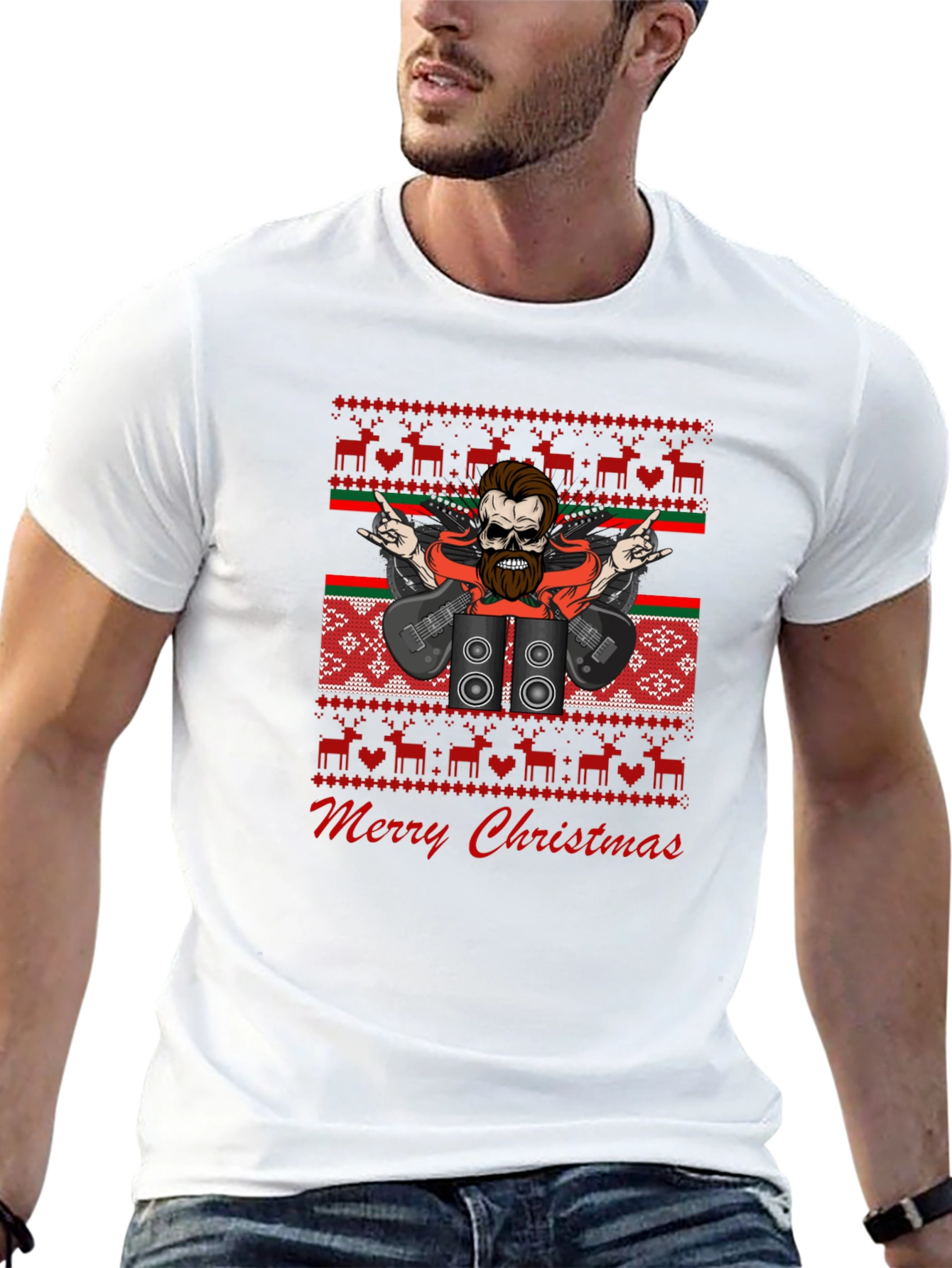 Rock and Roll Christmas T-Shirt - Ugly Sweater Style