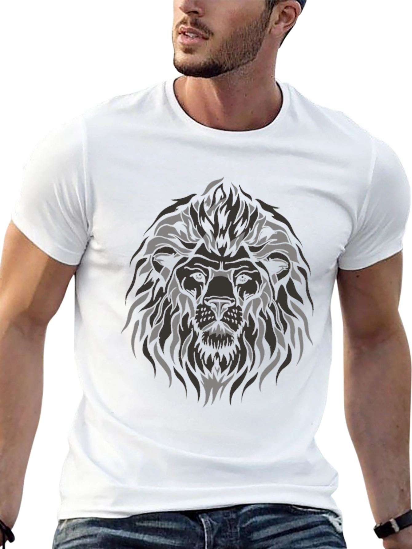 Lion Graphic Print Crew Neck T-Shirt
