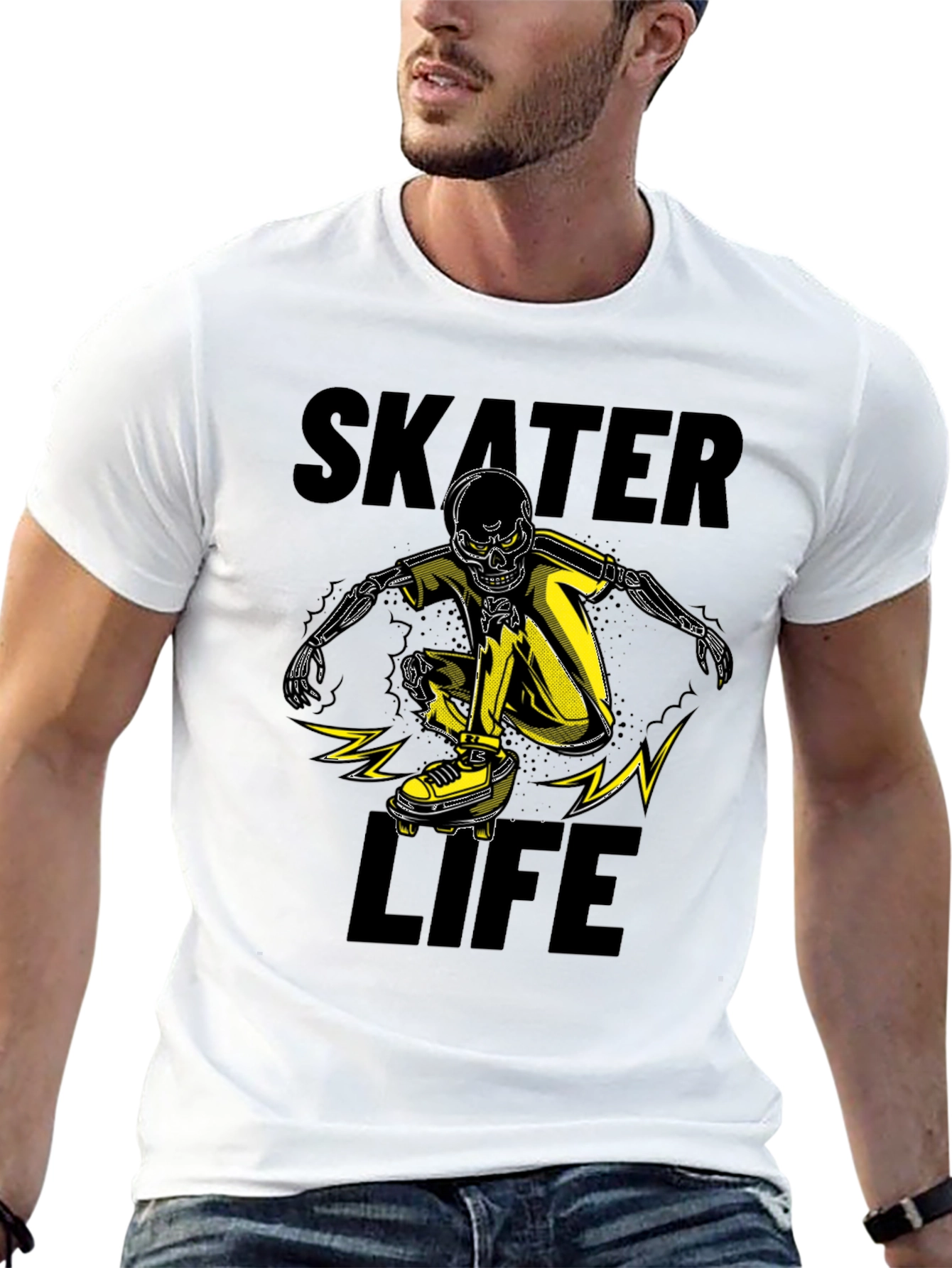 Skater Life Skeleton Graphic Tee - Black