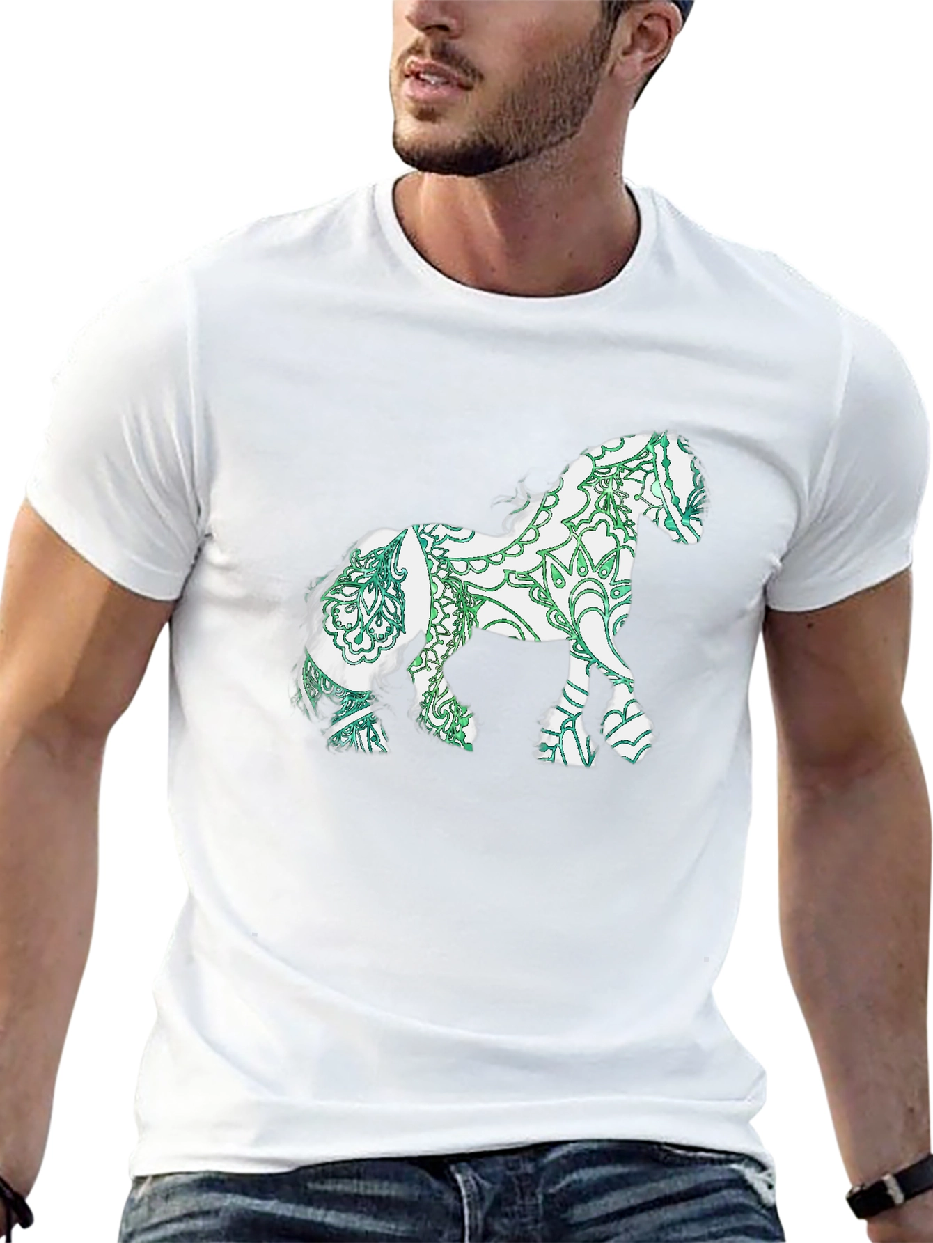 Horse Mandala Print Black T-Shirt