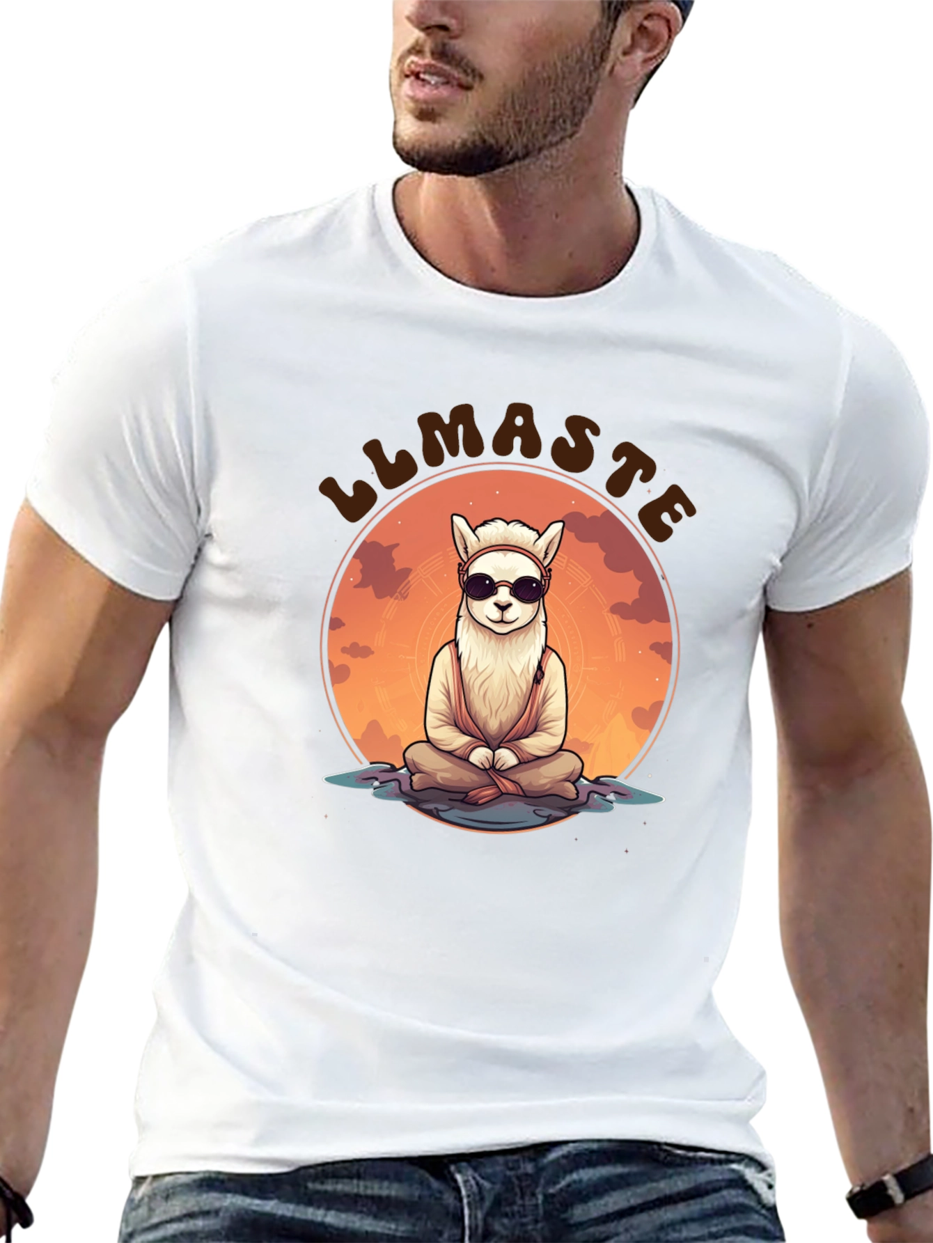 Llamaste Black T-Shirt: Meditating Llama Design