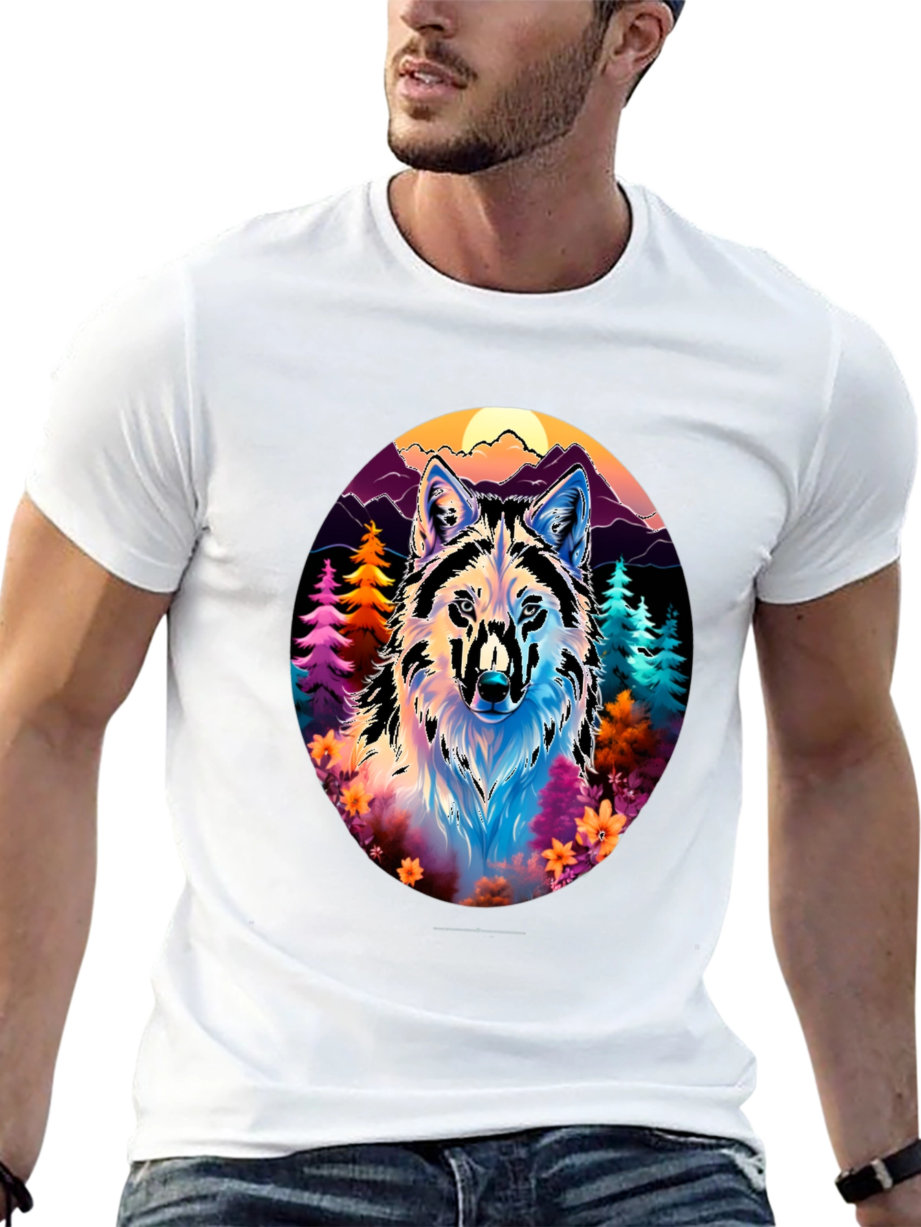 Vibrant Wolf Graphic Tee - Unisex Black T-Shirt