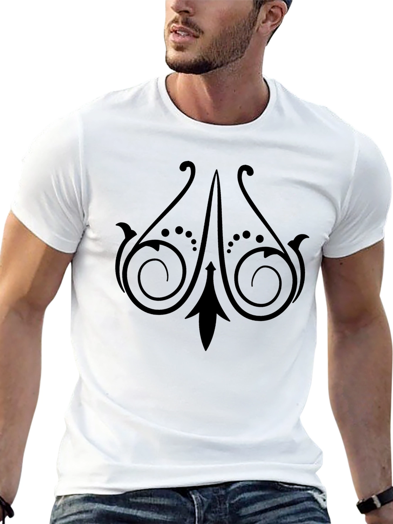 Black Tee with Ornate Scroll Design
