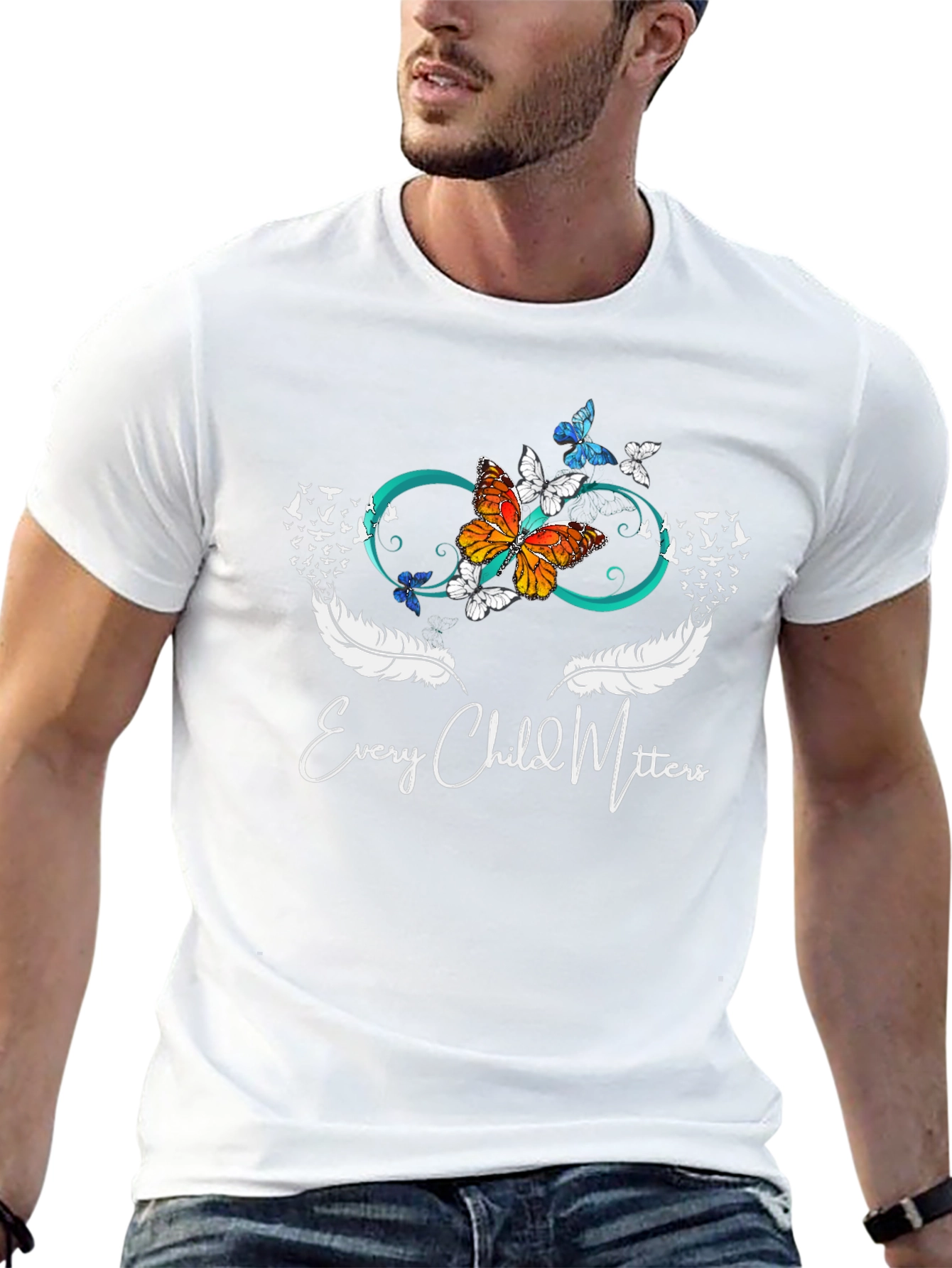 Every Child Matters T-Shirt Butterfly Infinity Feather Design
