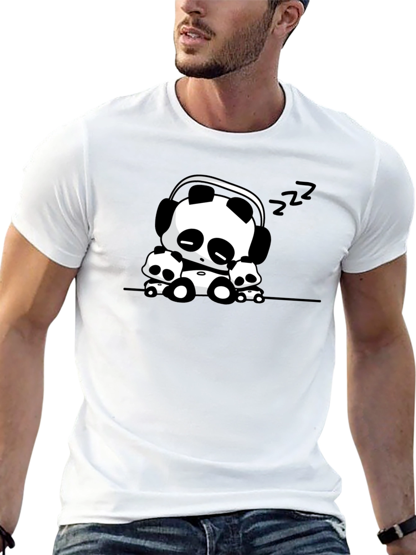 Cute Panda Graphic Tee - Black Cotton Blend
