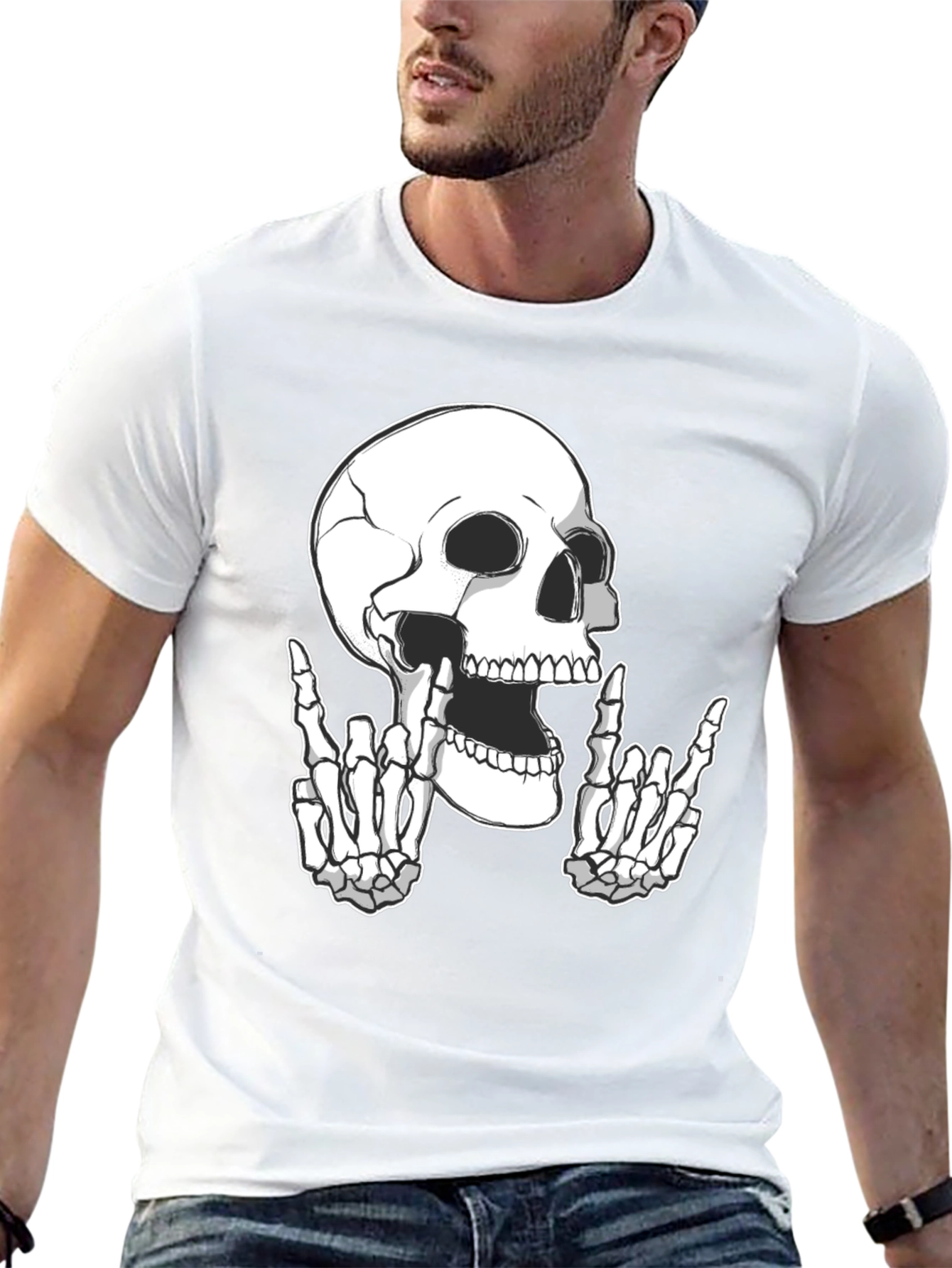 Rock On Skull Graphic Tee - Black T-Shirt