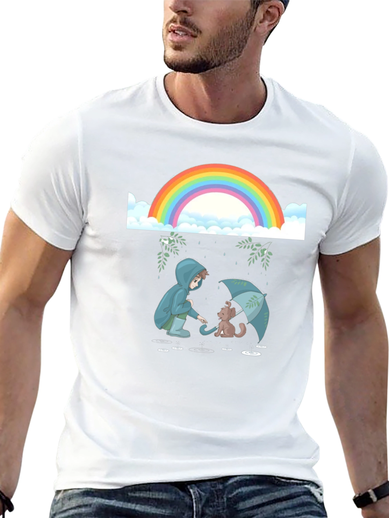 Rainbow Rain Cat Lover T-Shirt