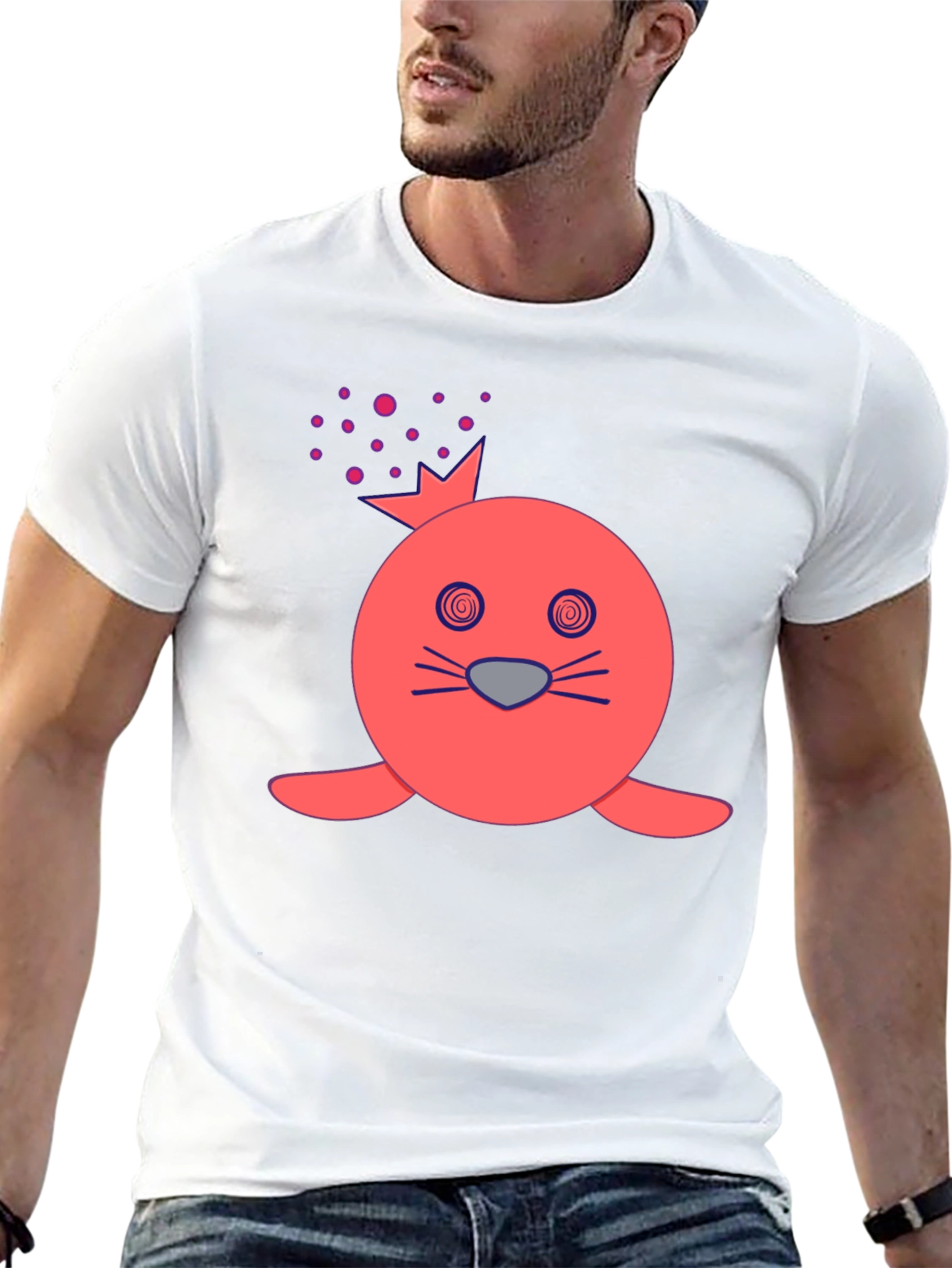 Funny Seal Crown Graphic Tee - Mens Black T-Shirt