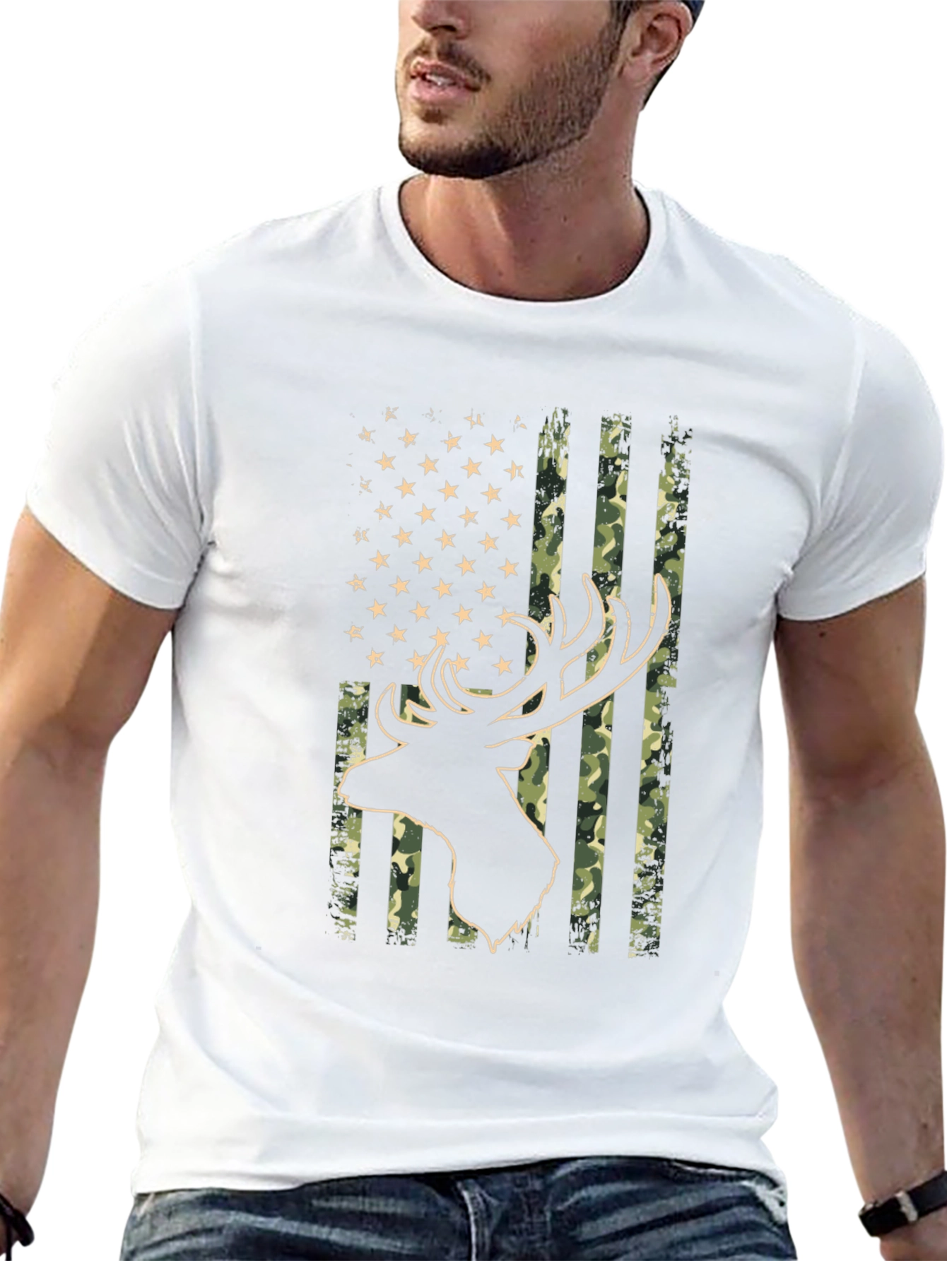 American Flag Camo Deer Head Graphic Tee - Black