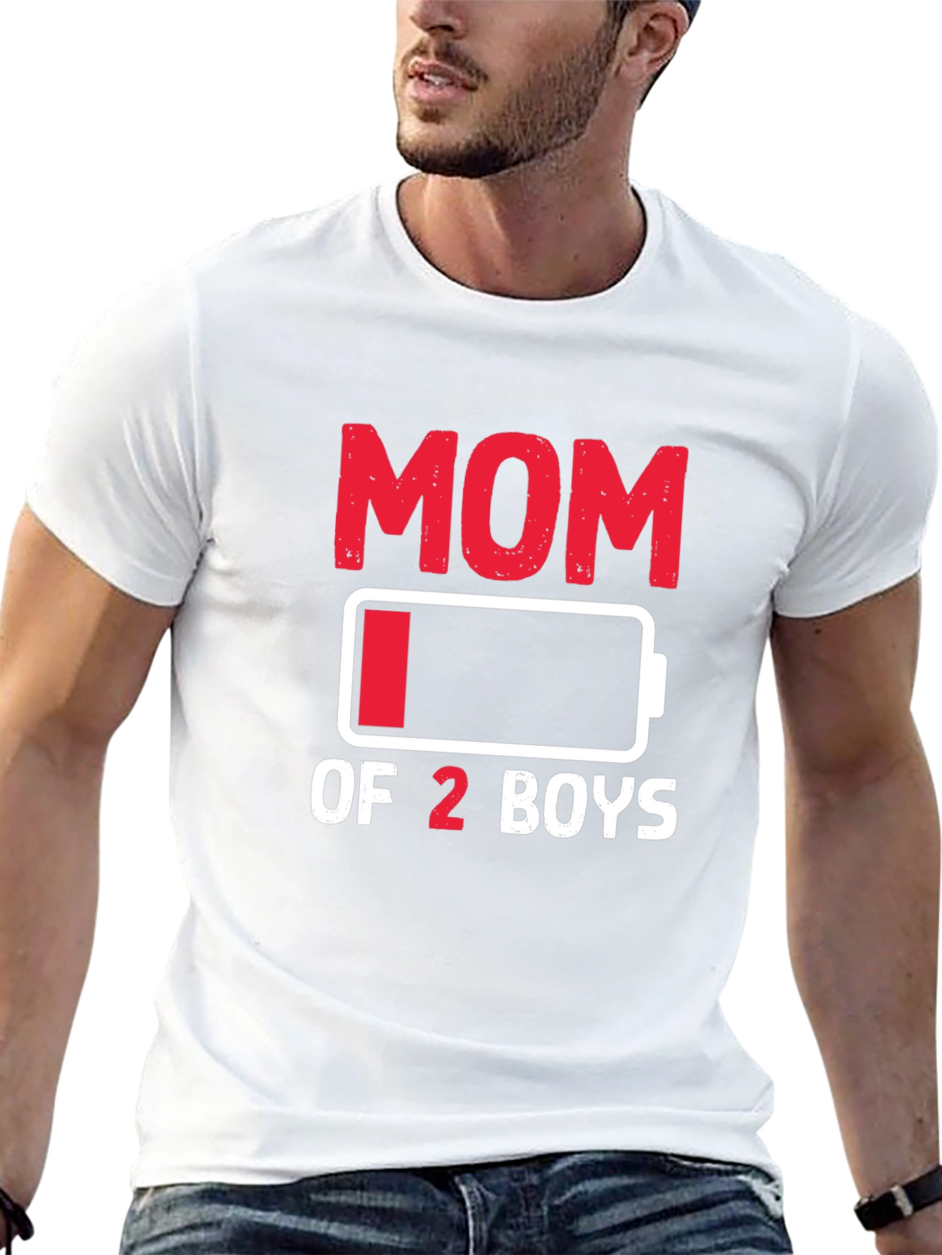 Mom of 2 Boys Low Battery Graphic T-Shirt