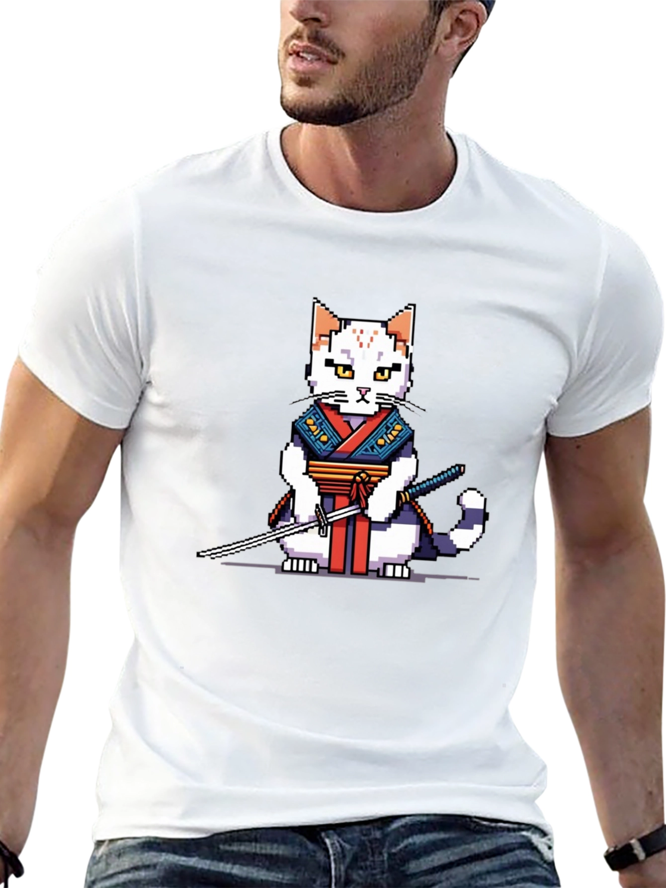 Pixel Samurai Cat Graphic Tee