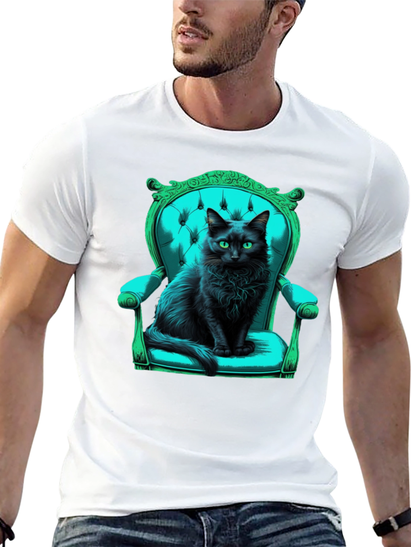 Black Cat in Chair Graphic Tee