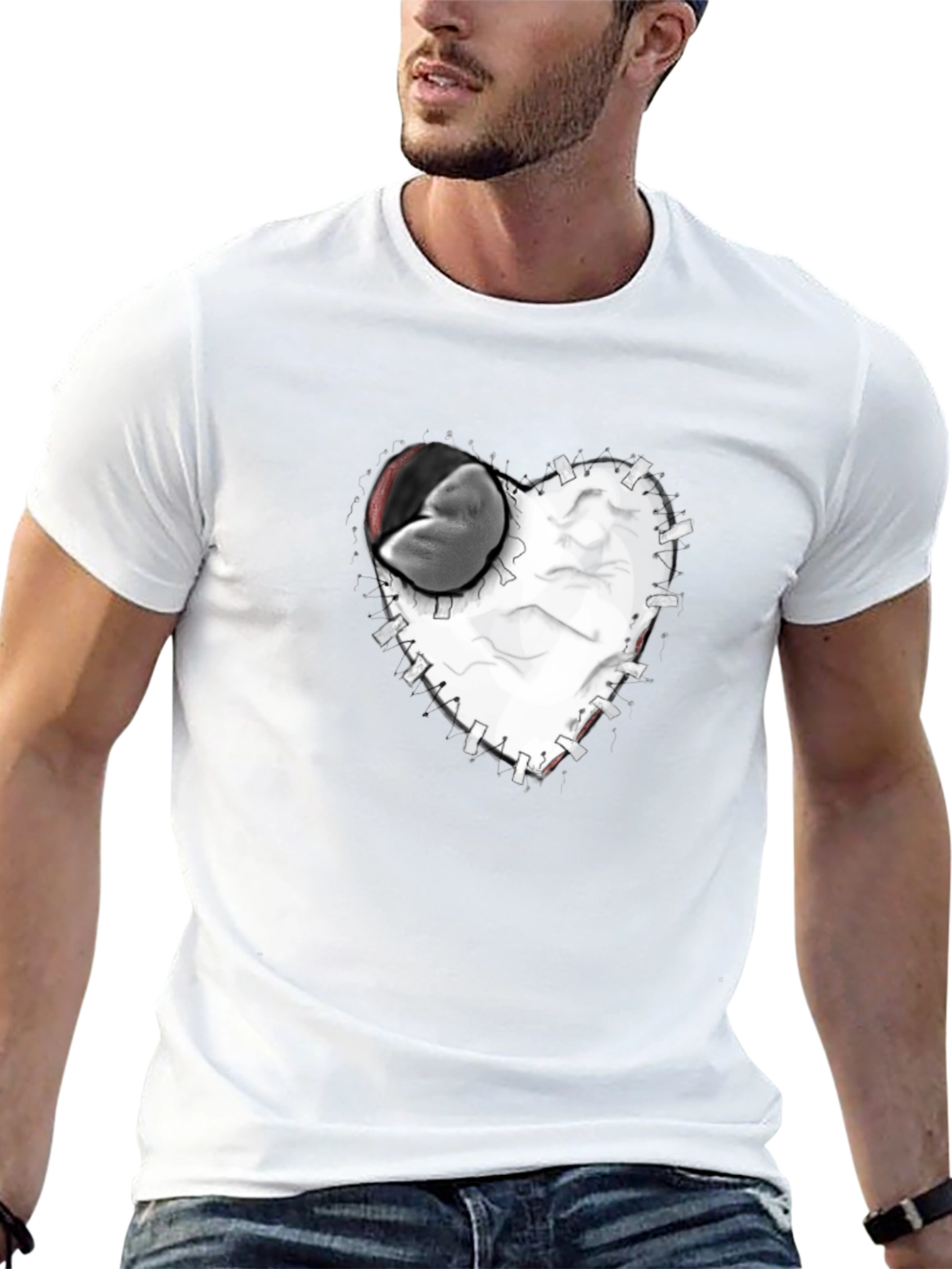 Stitched Heart Graphic Tee - Black