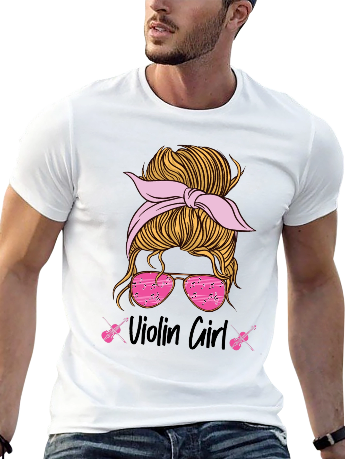 Violin Girl Messy Bun T-Shirt Music Lover Tee