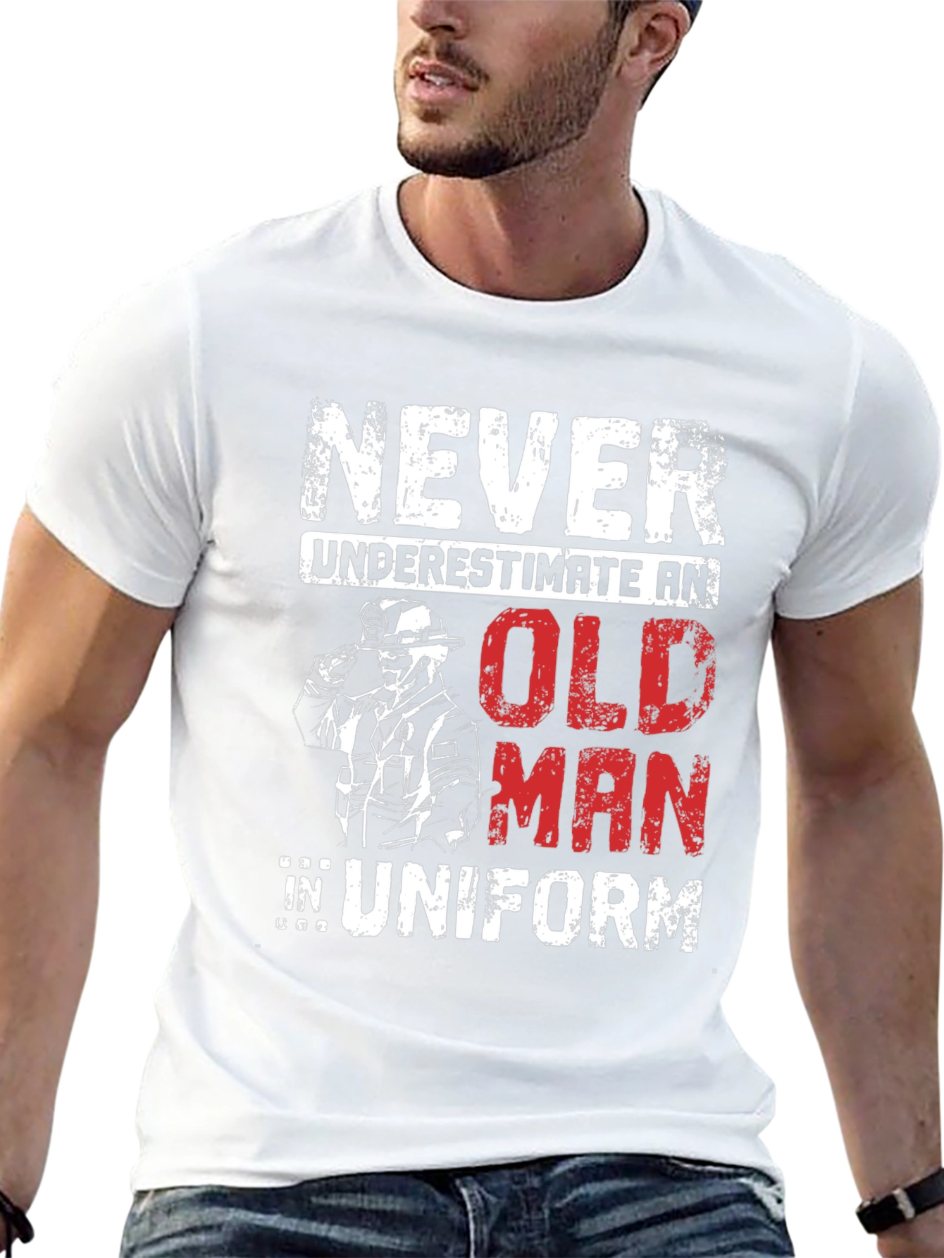 Never Underestimate an Old Man in Uniform T-Shirt