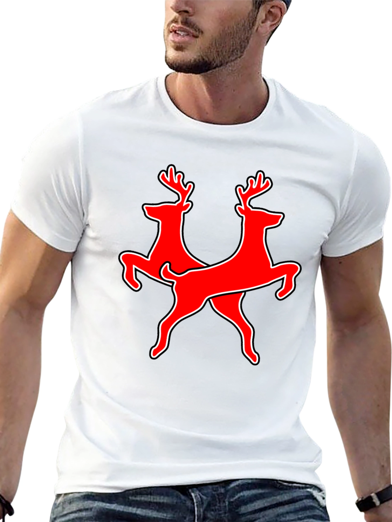Twin Deer Graphic Tee - Black Cotton T-Shirt