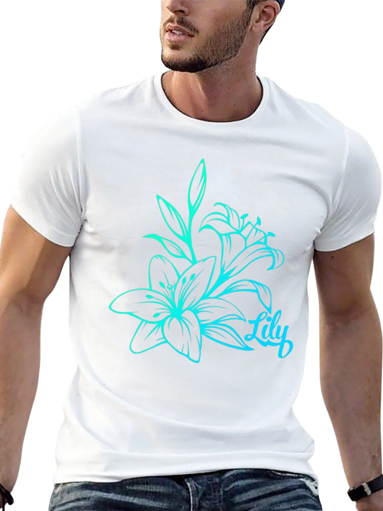 Black T-Shirt with Lily Flower Graphic