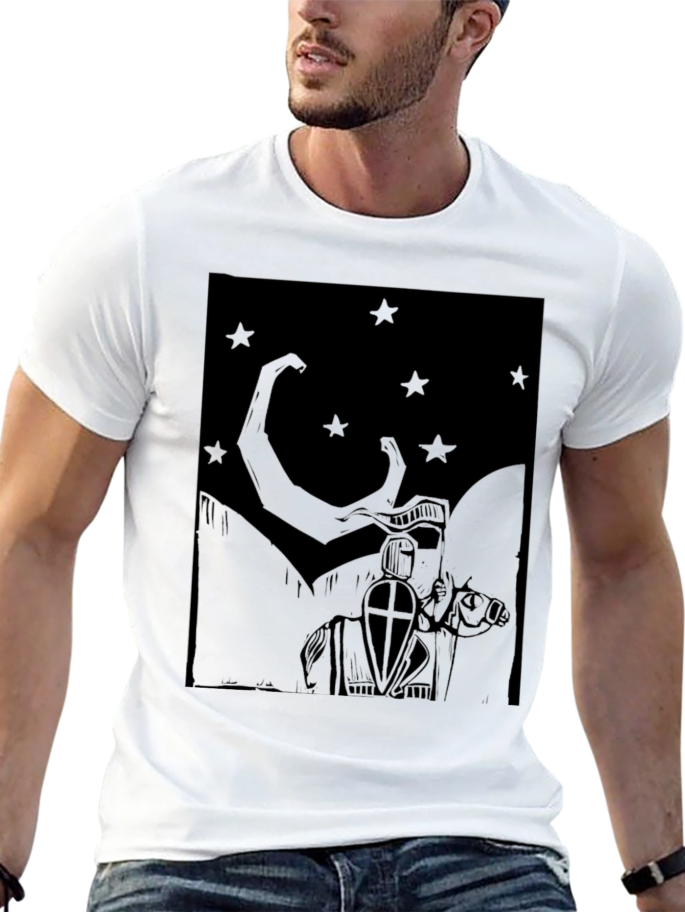 Knight & Stars Graphic Tee - Black Cotton Blend