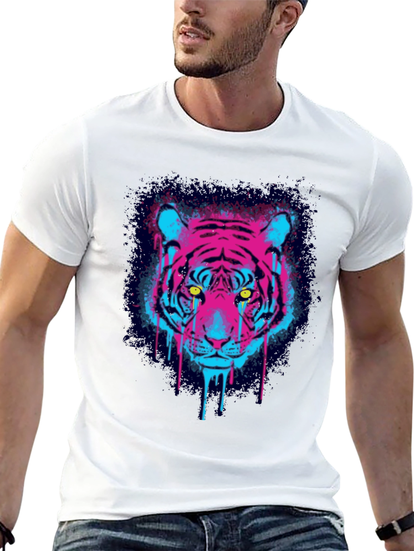 Neon Tiger Graphic Print T-Shirt