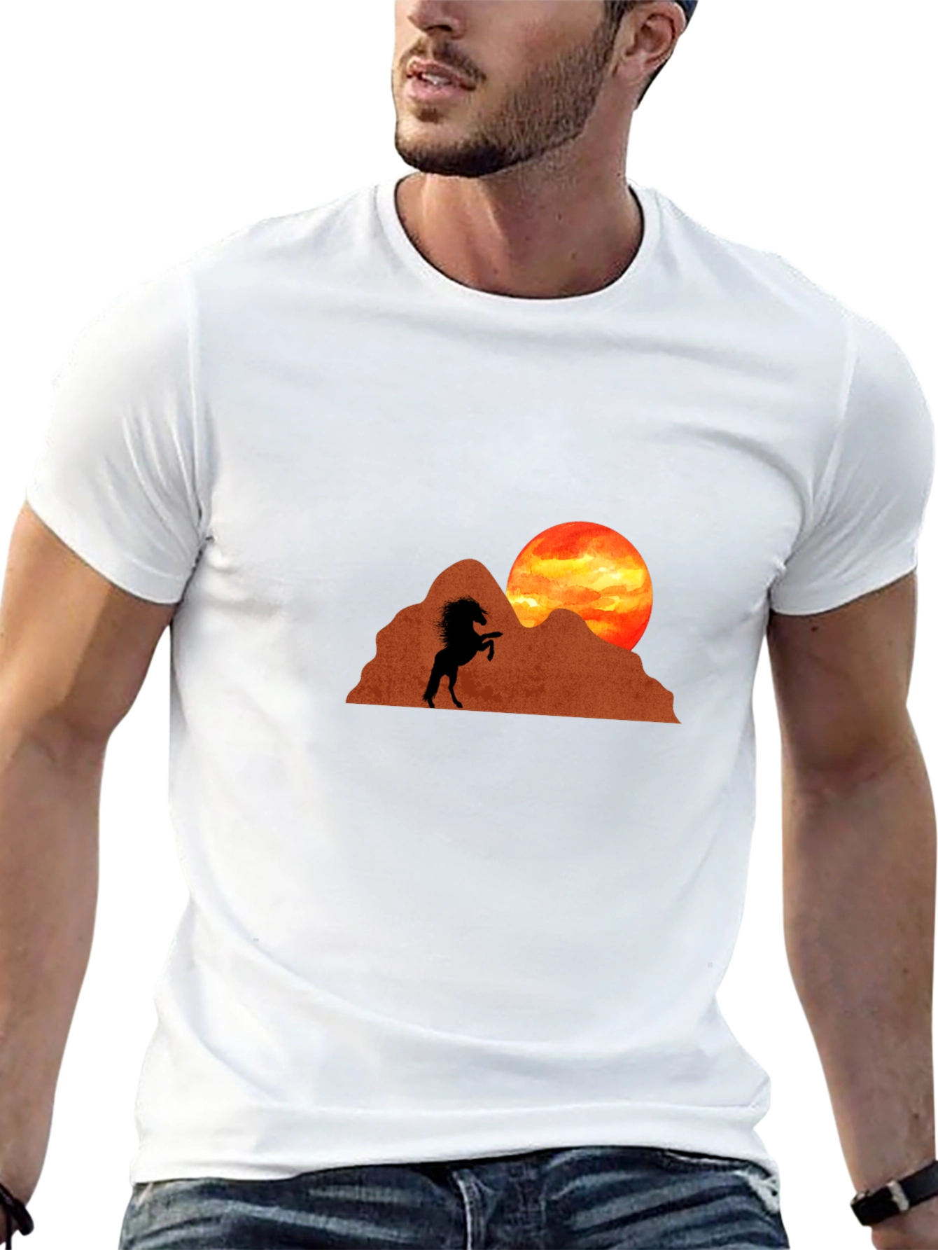Horse Silhouette Sunset Graphic Tee