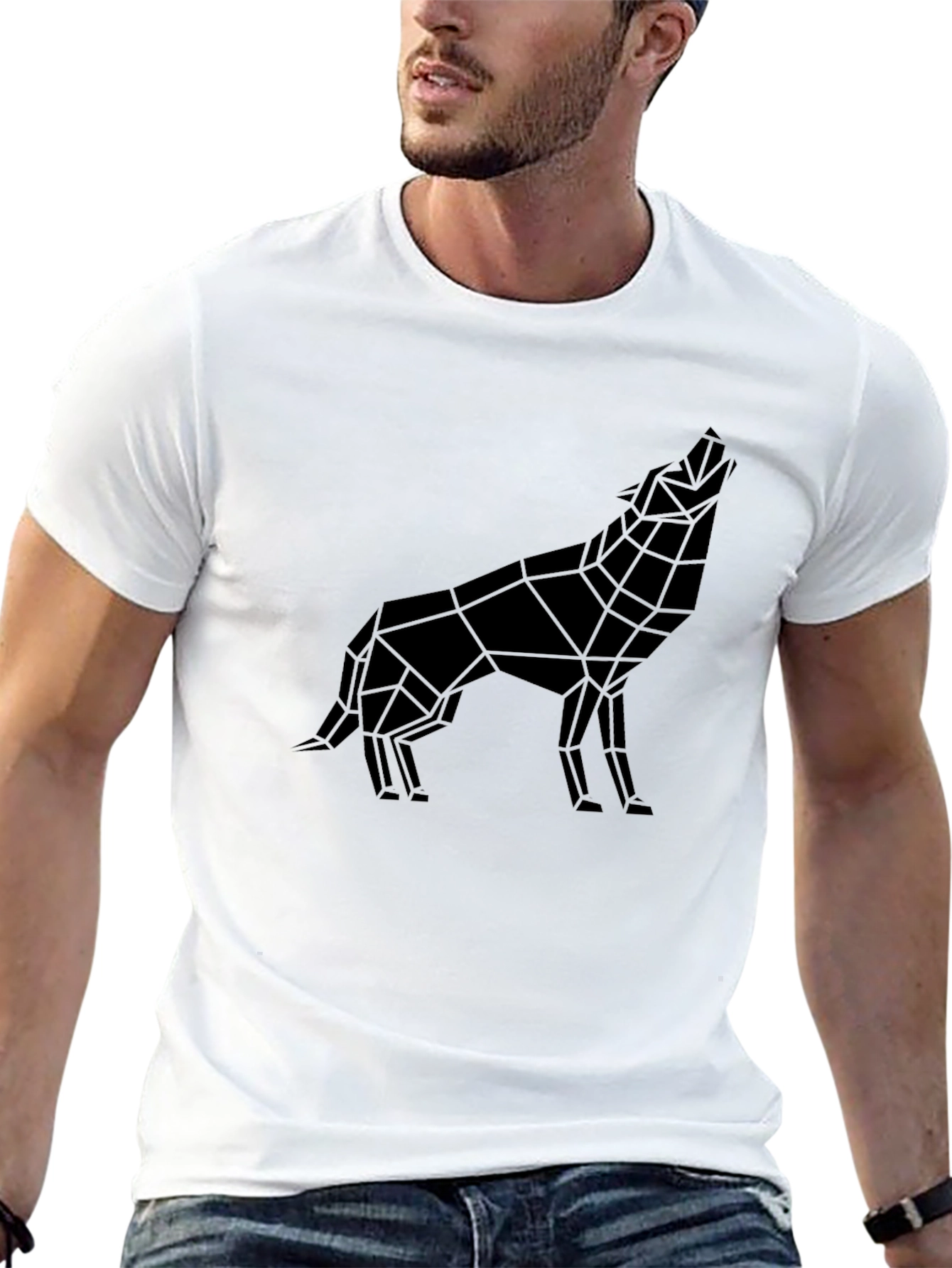 Geometric Wolf Graphic Tee - Modern Black T-Shirt