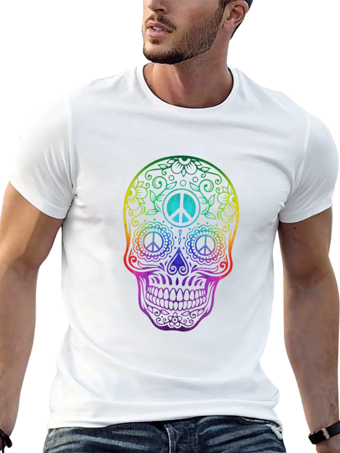 Rainbow Skull Peace Sign T-Shirt