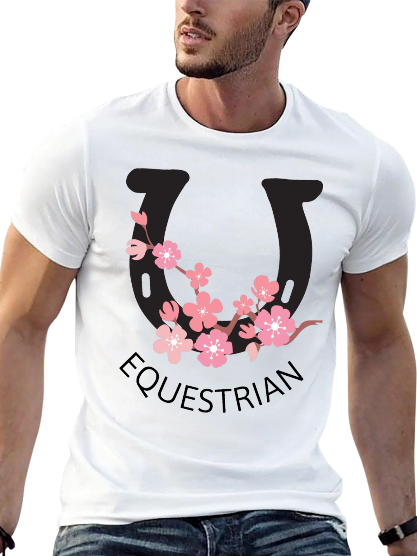 Equestrian Cherry Blossom Horseshoe Black T-Shirt