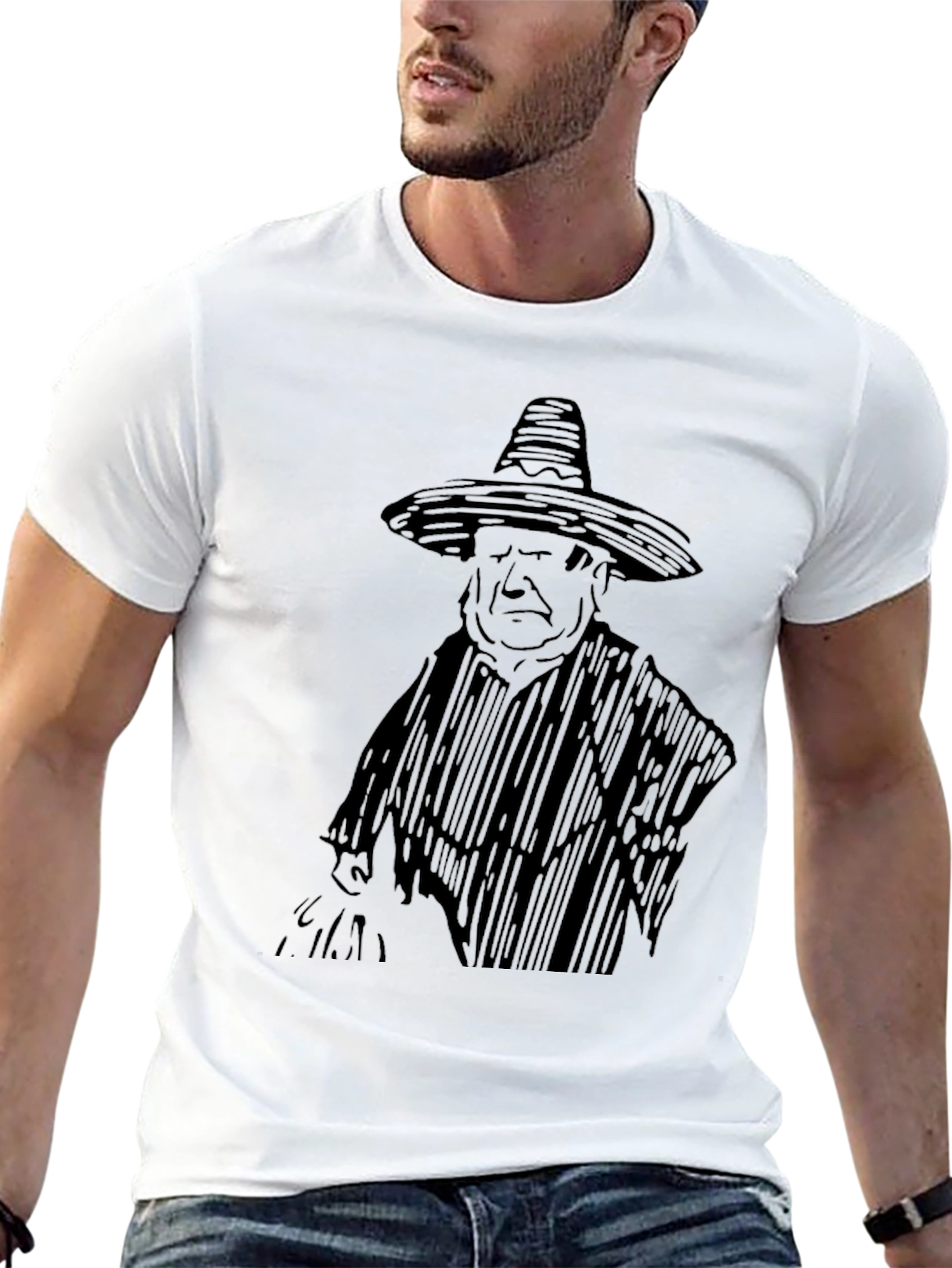 Black T-Shirt with Sombrero Sketch